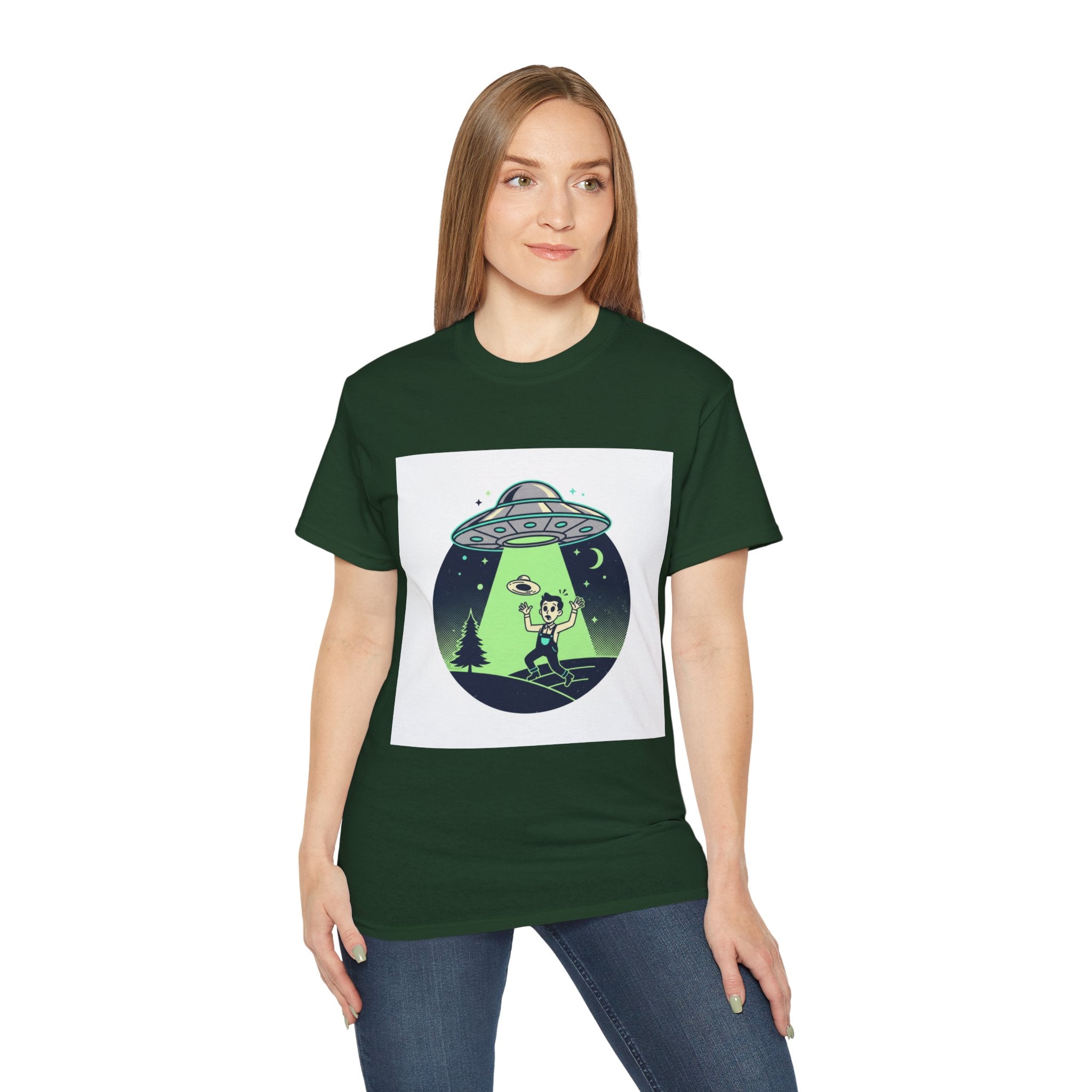 Alien Abduction T-Shirt — Retro UFO Beam Graphic Tee
