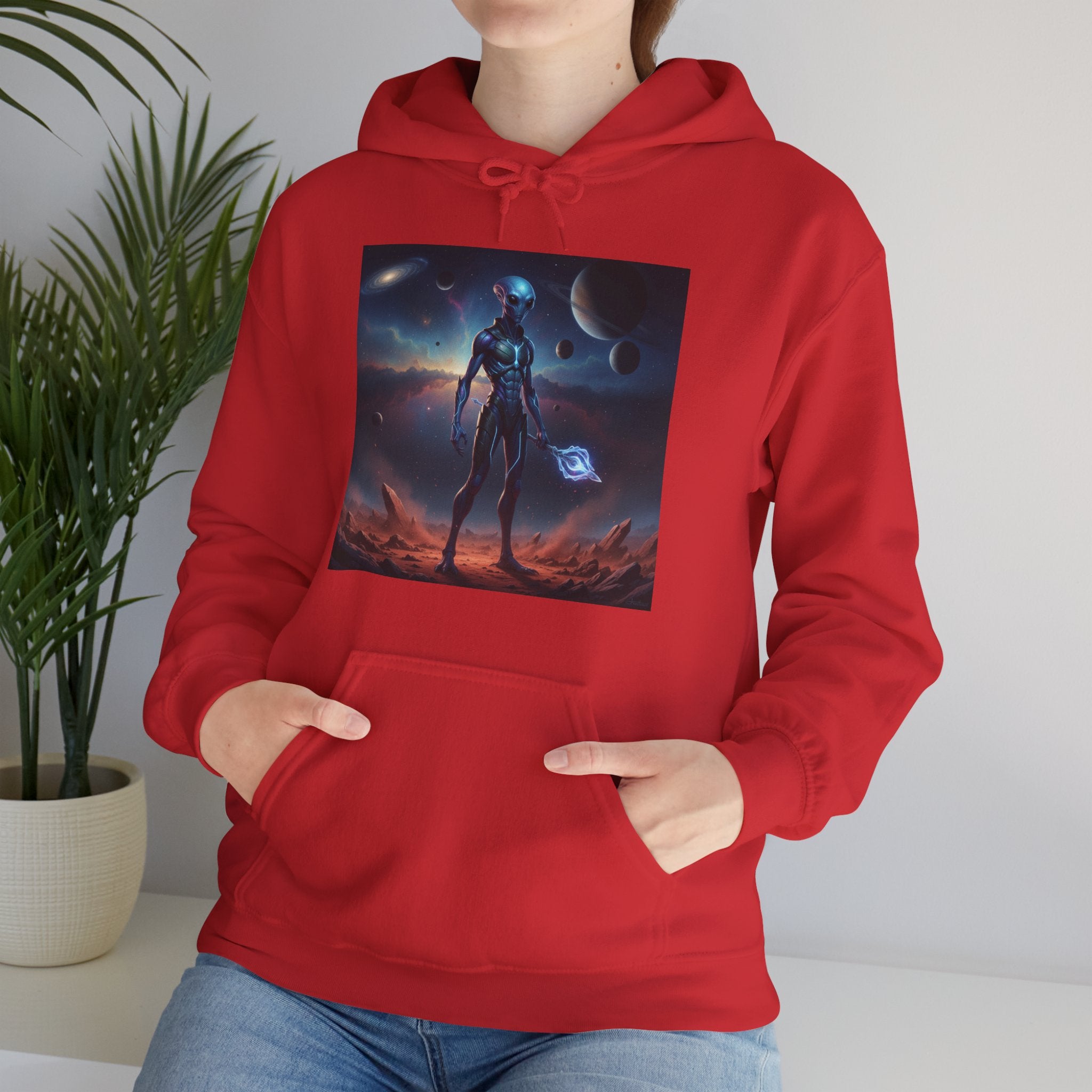 Sci‑Fi Alien Warrior Hoodie — Cosmic Space Landscape Graphic Sweatshirt