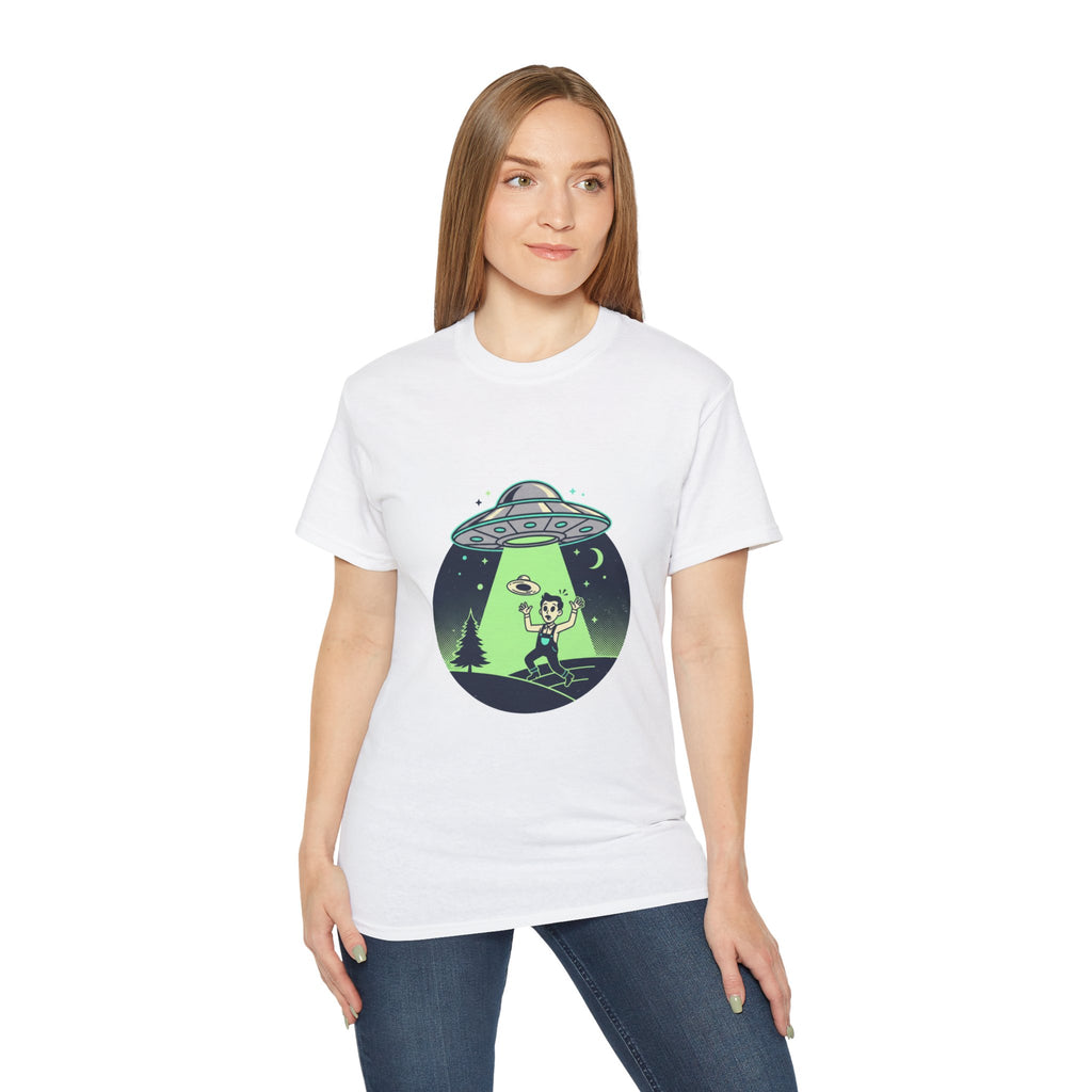 Alien Abduction T-Shirt — Retro UFO Beam Graphic Tee
