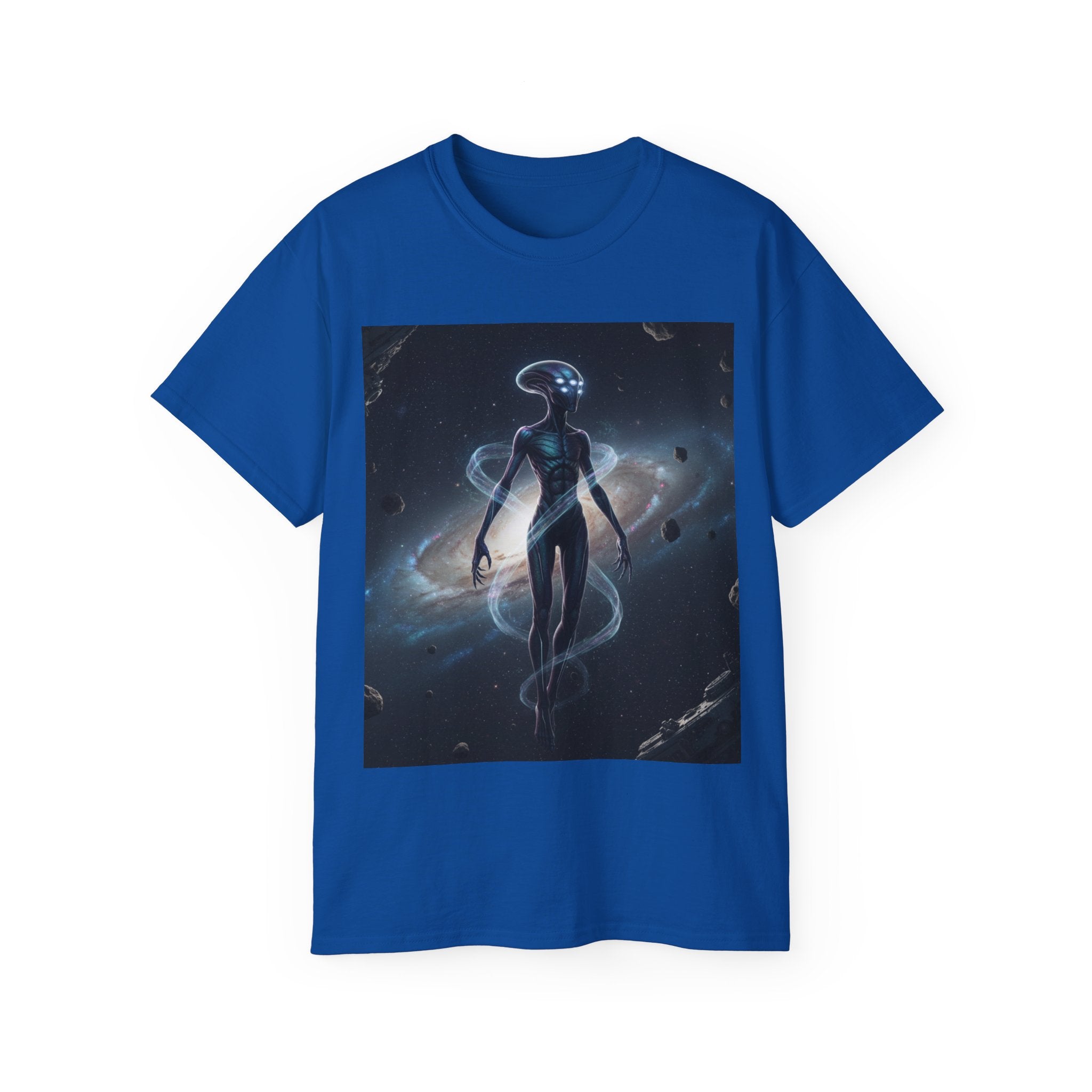 Cosmic Alien Silhouette T-Shirt — Galactic Nebula Space Art Tee