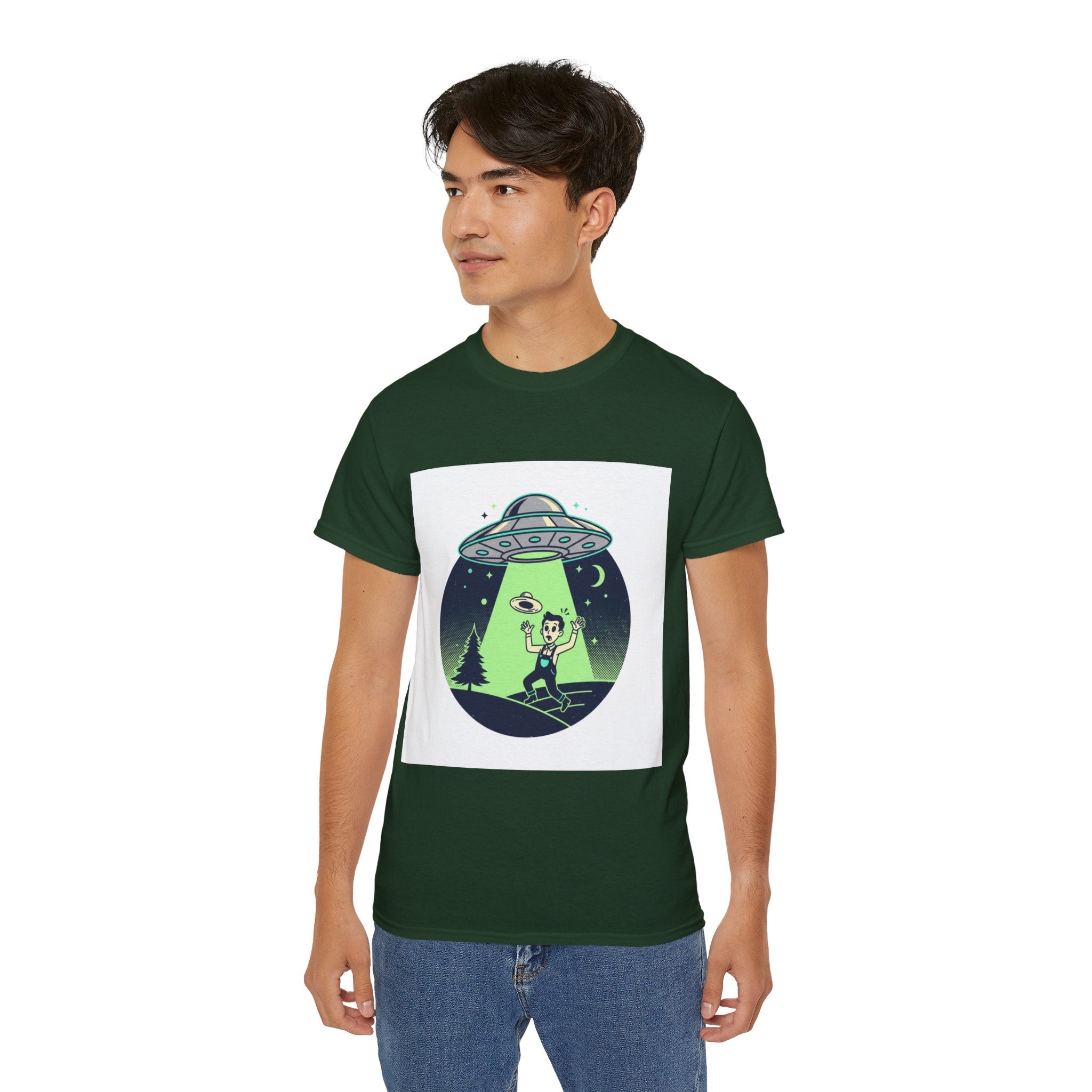 Alien Abduction T-Shirt — Retro UFO Beam Graphic Tee
