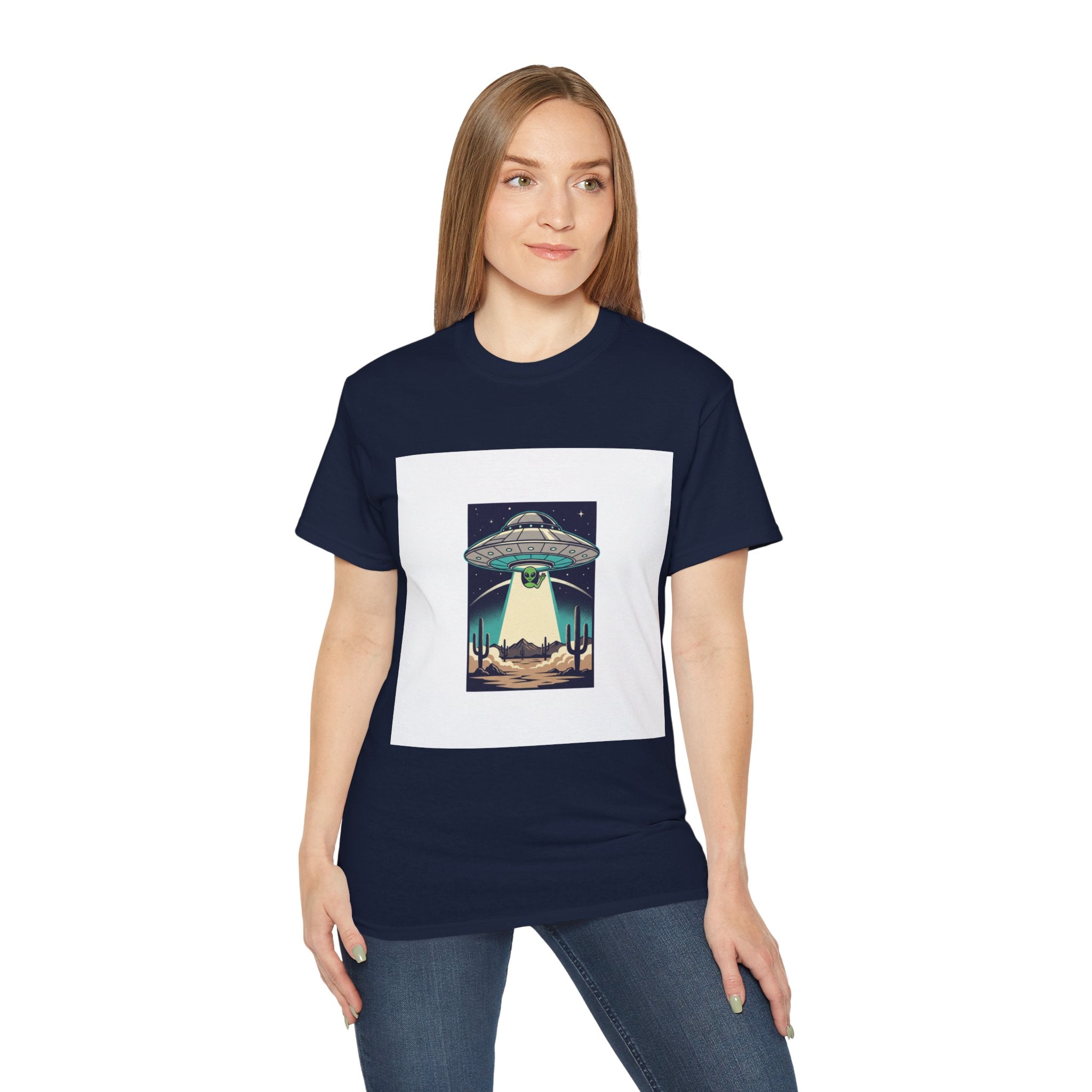 Alien Spaceship Tee — Retro UFO Abduction Desert Graphic T-Shirt Adult Unisex
