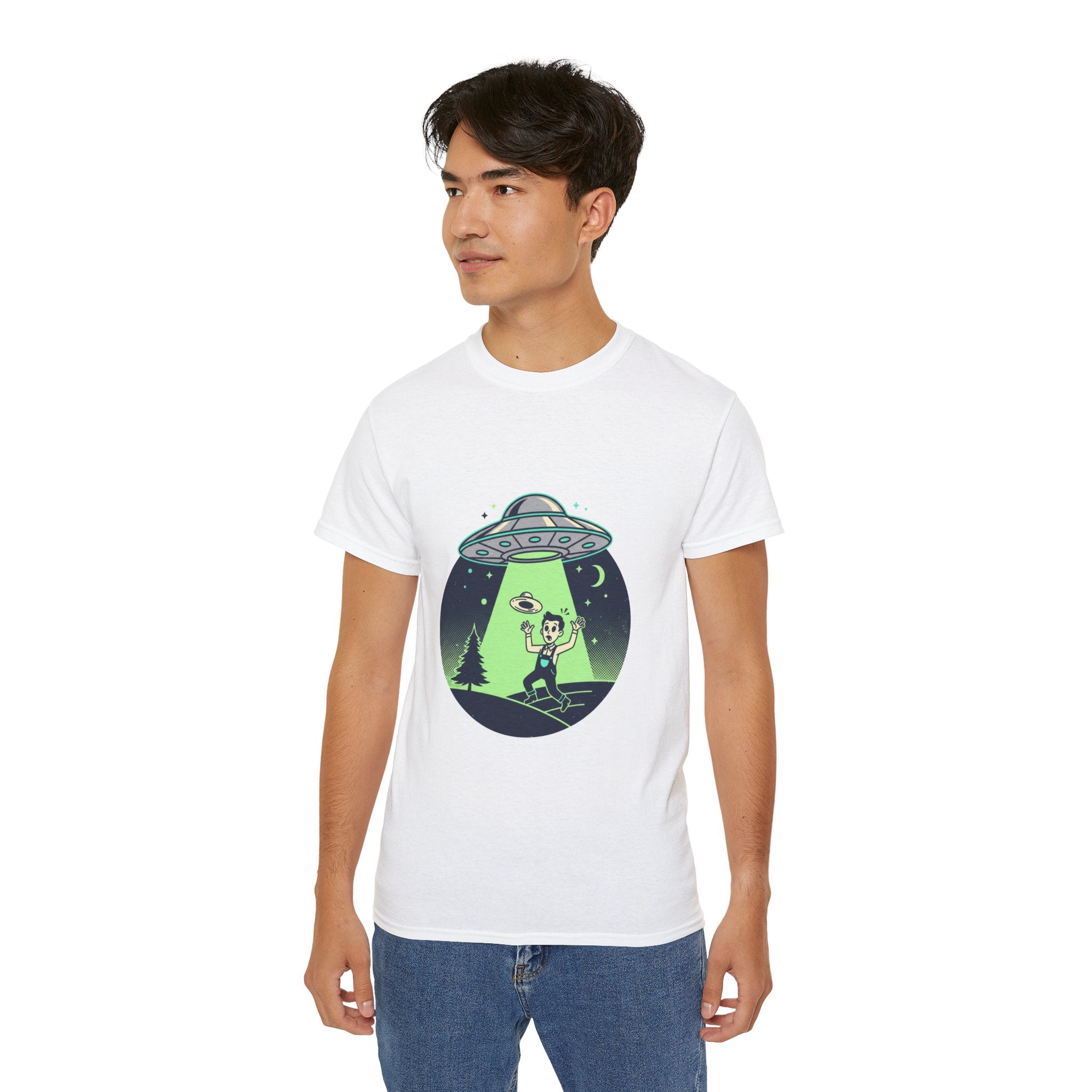 Alien Abduction T-Shirt — Retro UFO Beam Graphic Tee