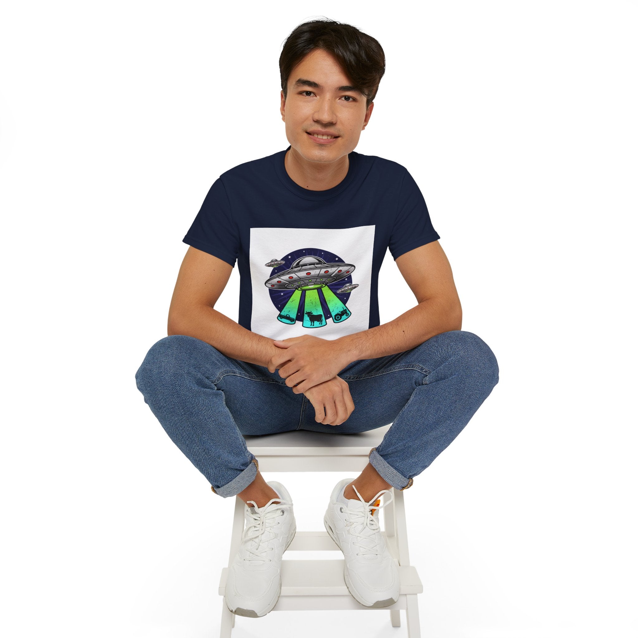 UFO Cow Abduction T-Shirt — Retro Alien Spaceship Tee Adult Unisex