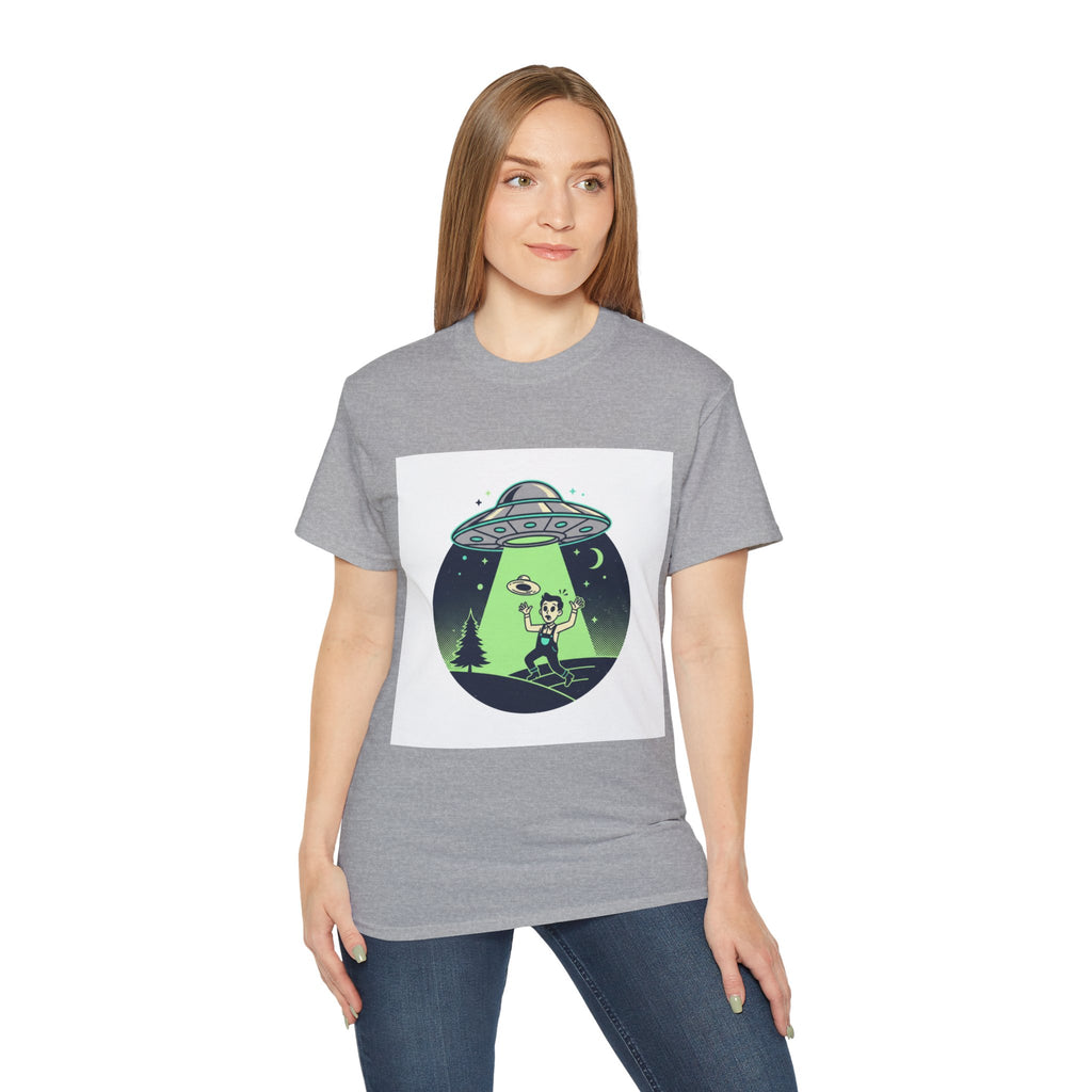 Alien Abduction T-Shirt — Retro UFO Beam Graphic Tee