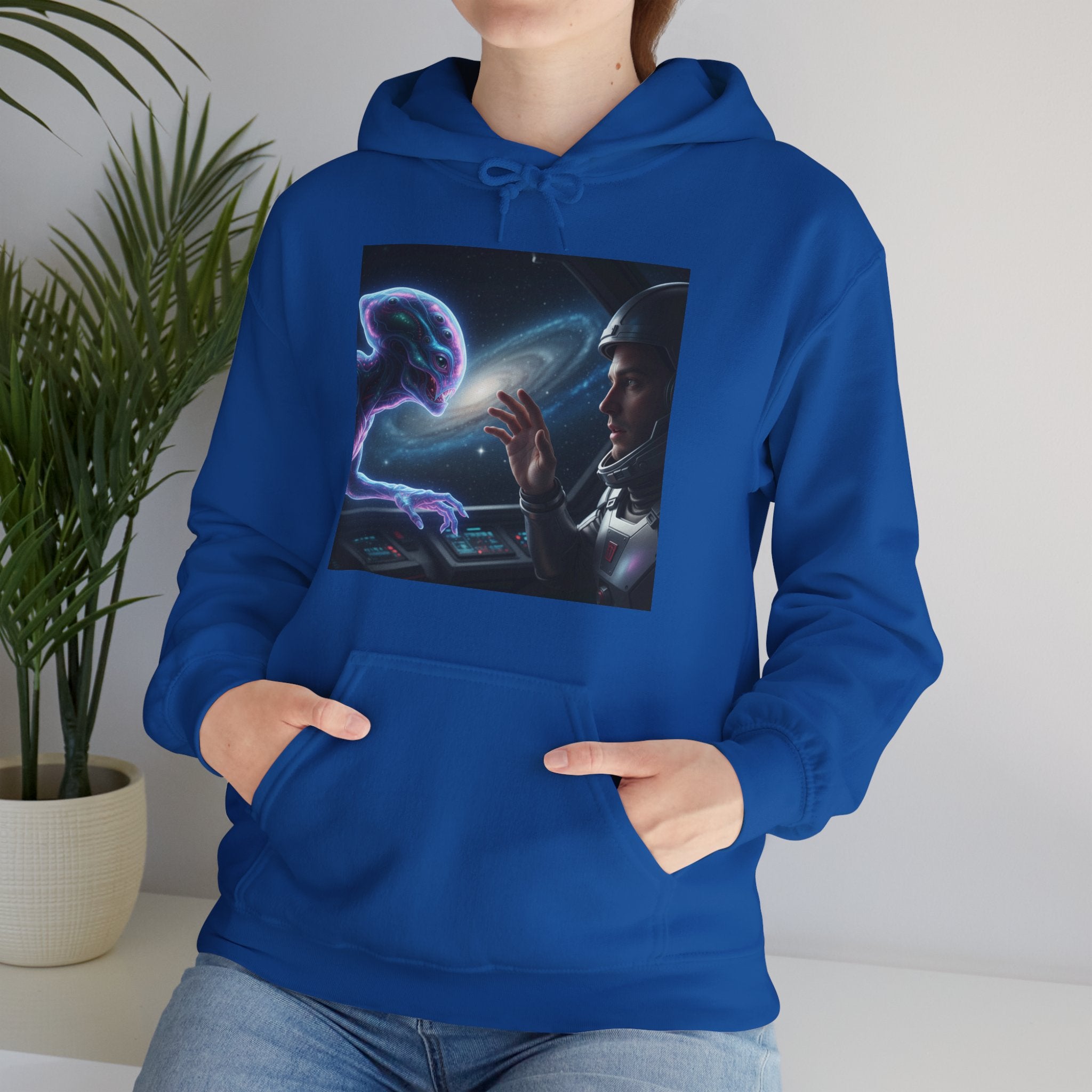 Alien Encounter Hoodie — Sci‑Fi Astronaut & Purple Alien Graphic Sweatshirt