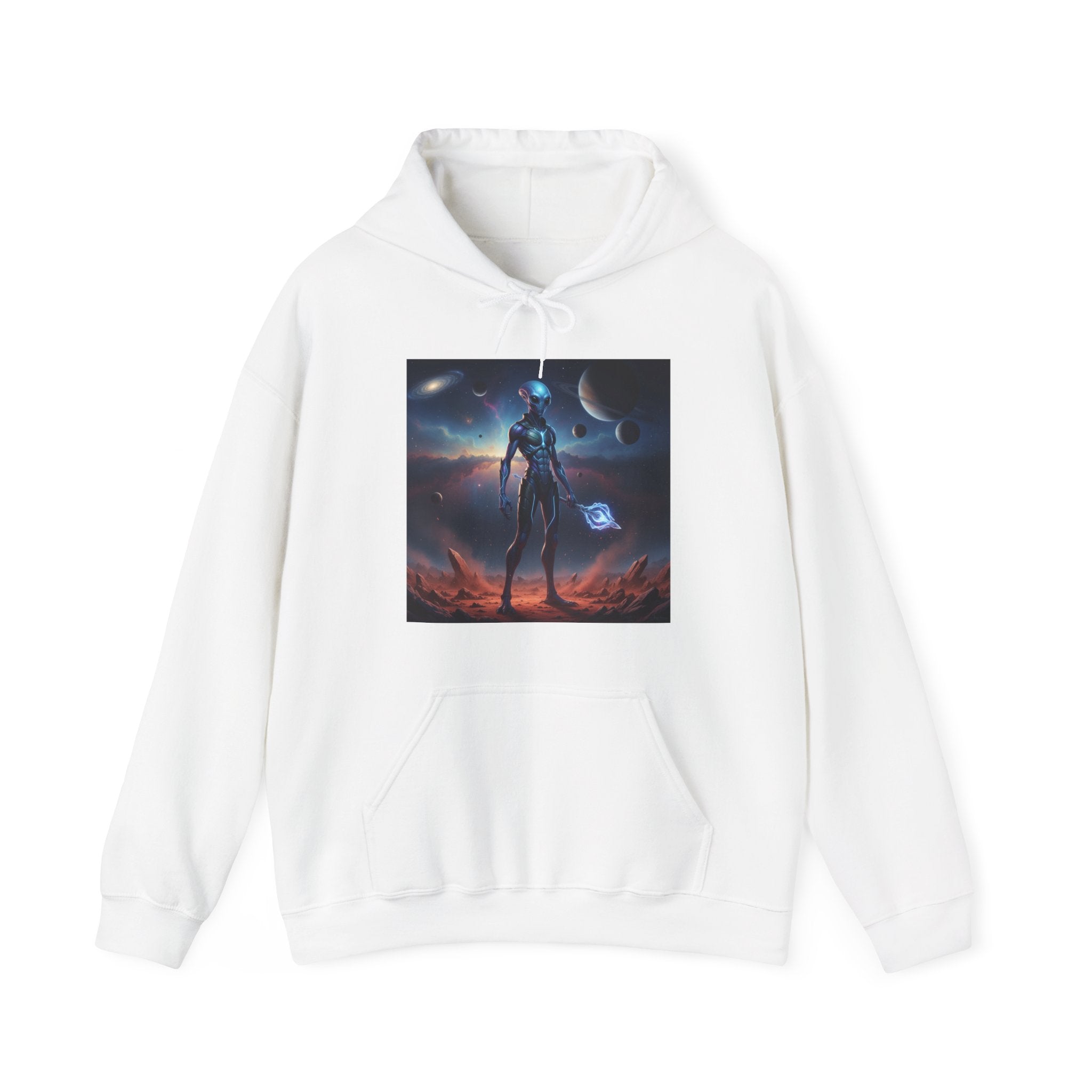 Sci‑Fi Alien Warrior Hoodie — Cosmic Space Landscape Graphic Sweatshirt