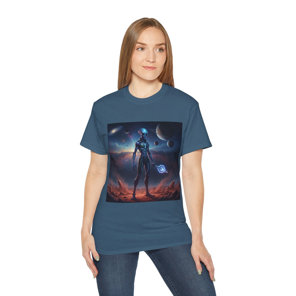 Camiseta de ciencia ficción de guerrero alienígena — Camiseta de explorador espacial de androide cósmico