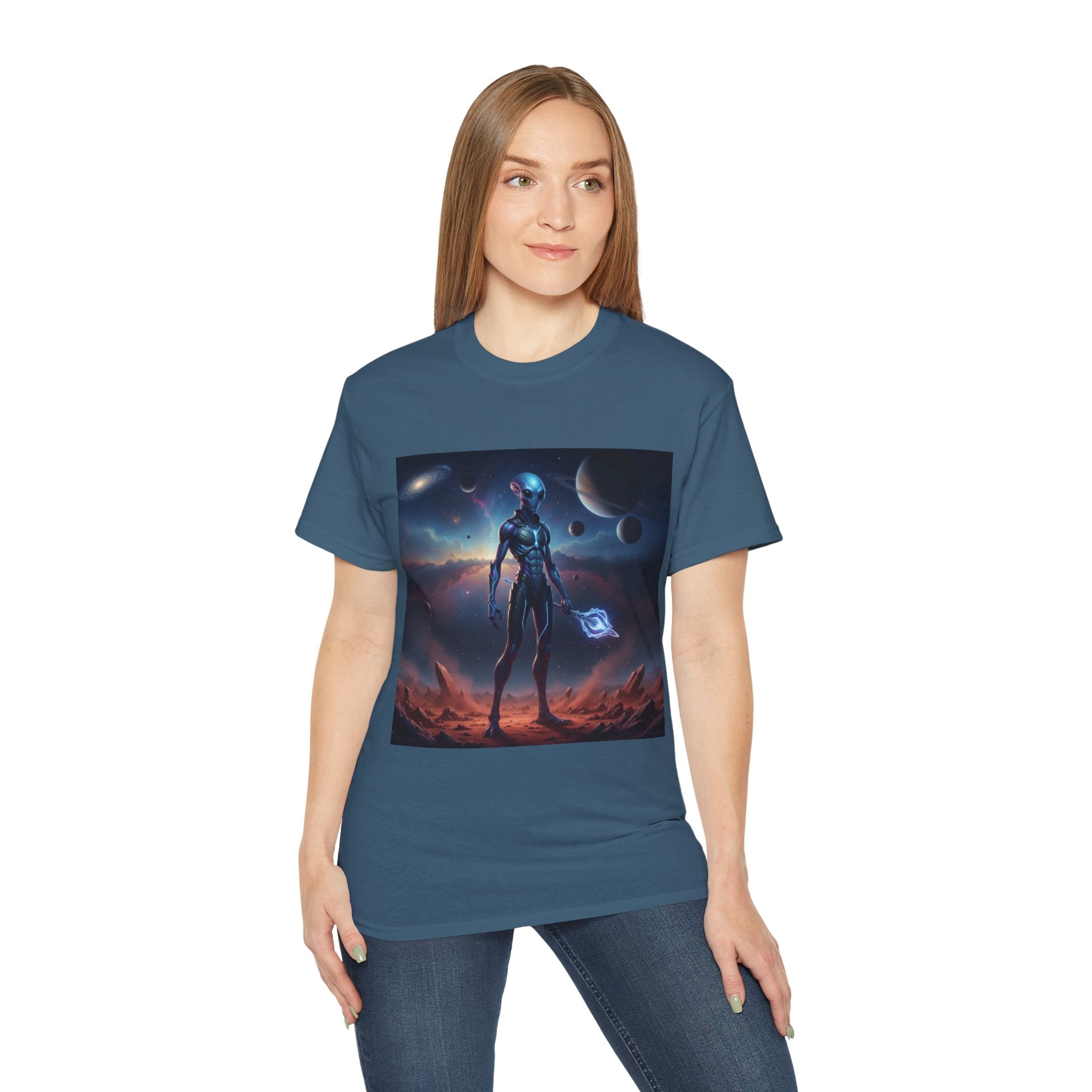 Camiseta de ciencia ficción de guerrero alienígena — Camiseta de explorador espacial de androide cósmico
