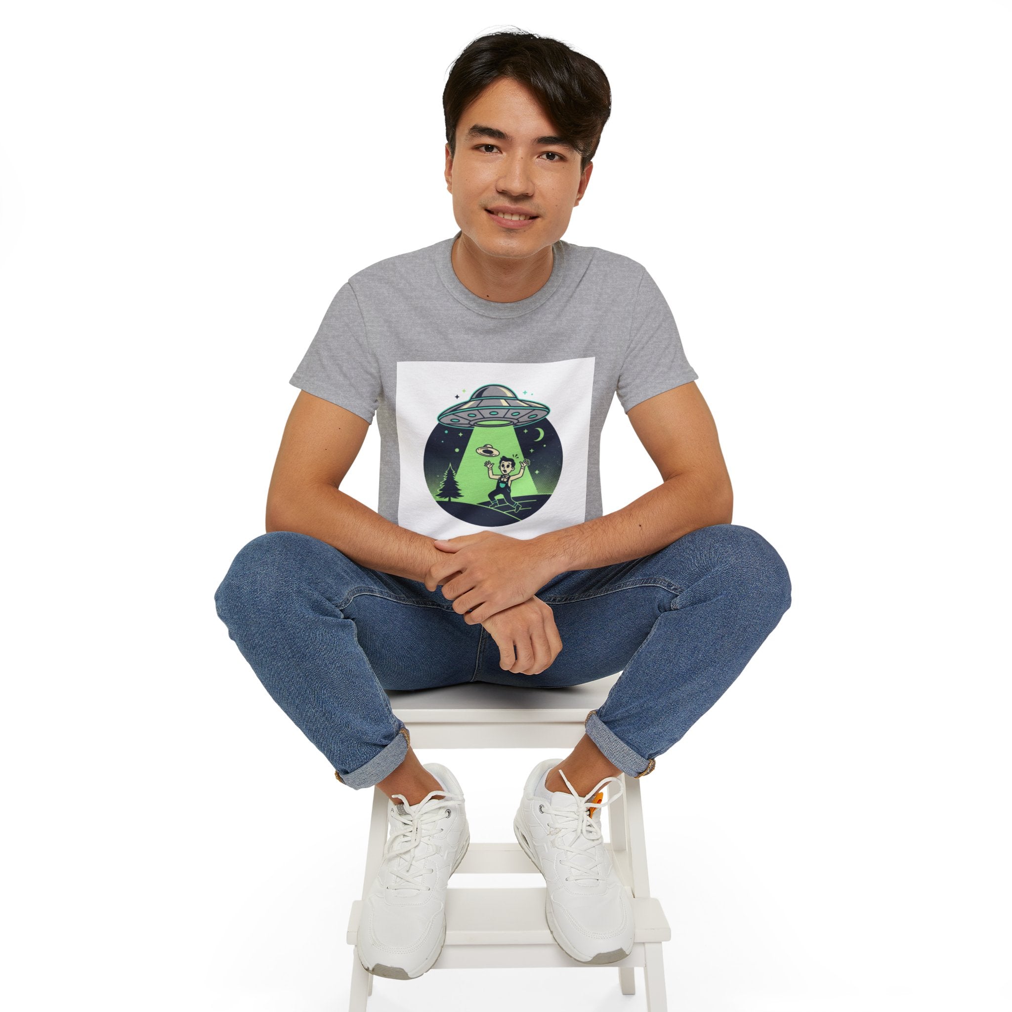 Alien Abduction T-Shirt — Retro UFO Beam Graphic Tee