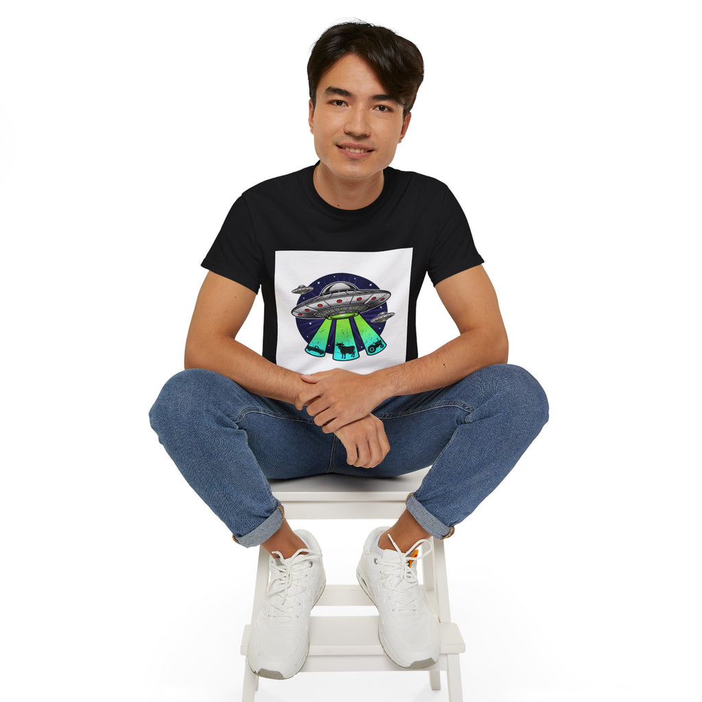 UFO Cow Abduction T-Shirt — Retro Alien Spaceship Tee Adult Unisex