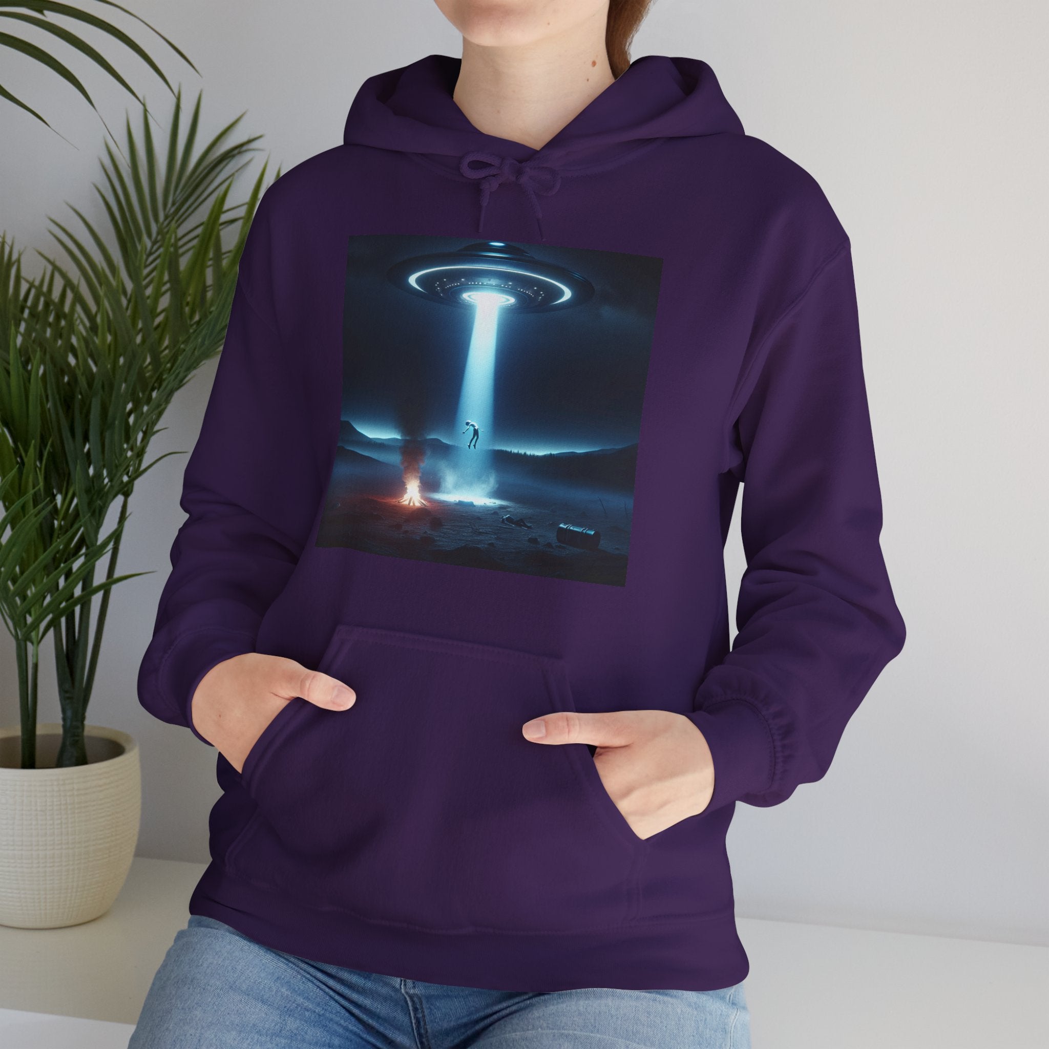 Alien Abduction Hoodie — Spaceship Tractor Beam Graphic Sweatshirt