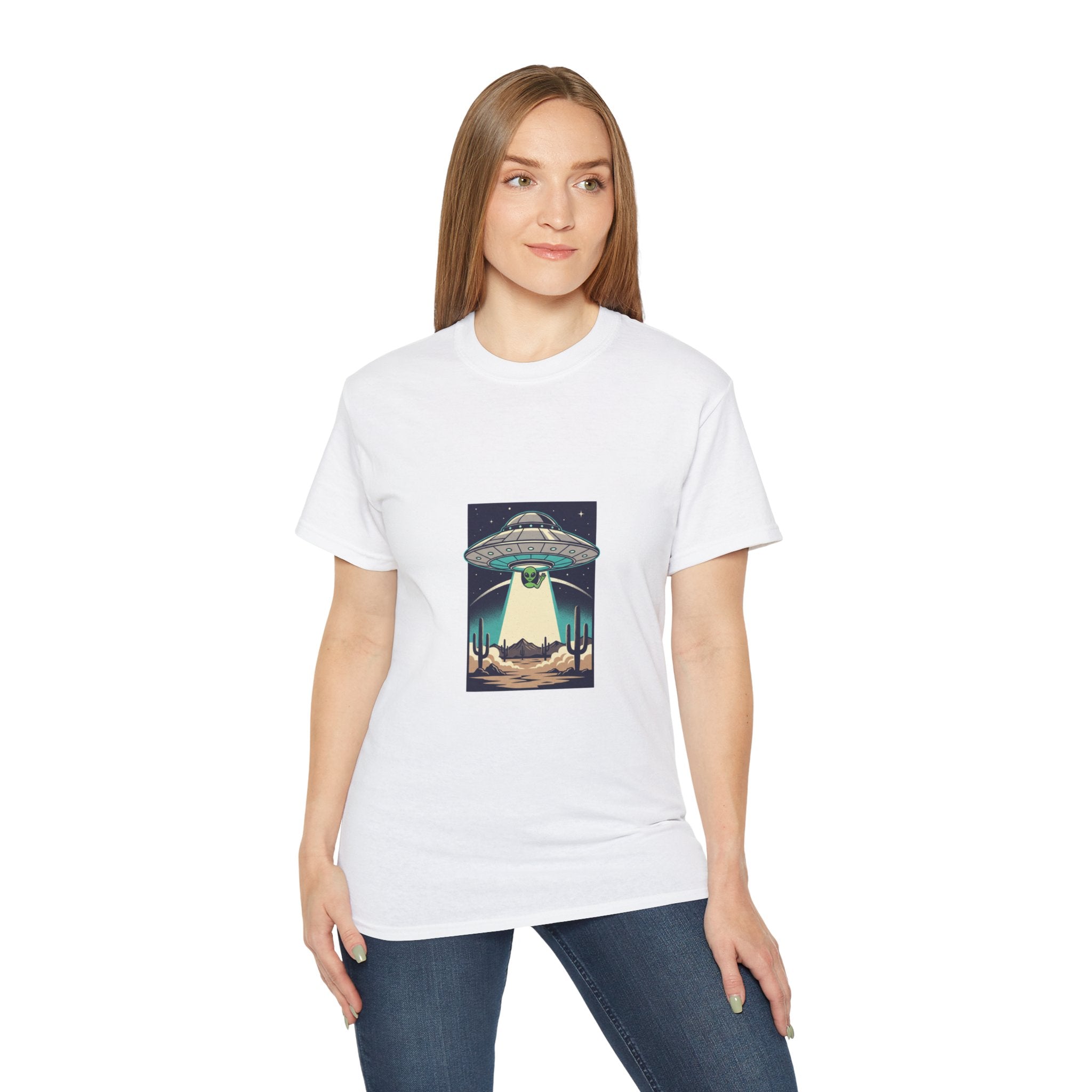 Alien Spaceship Tee — Retro UFO Abduction Desert Graphic T-Shirt Adult Unisex