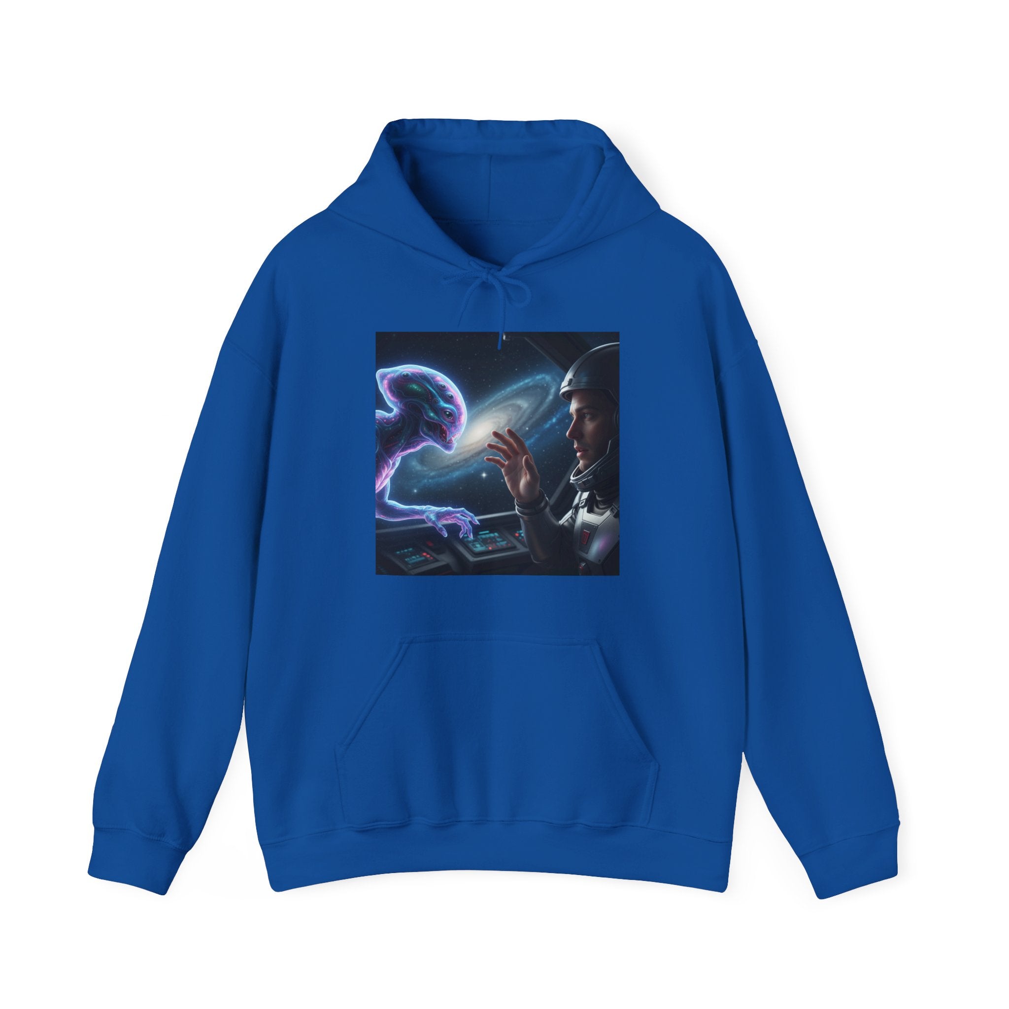Alien Encounter Hoodie — Sci‑Fi Astronaut & Purple Alien Graphic Sweatshirt
