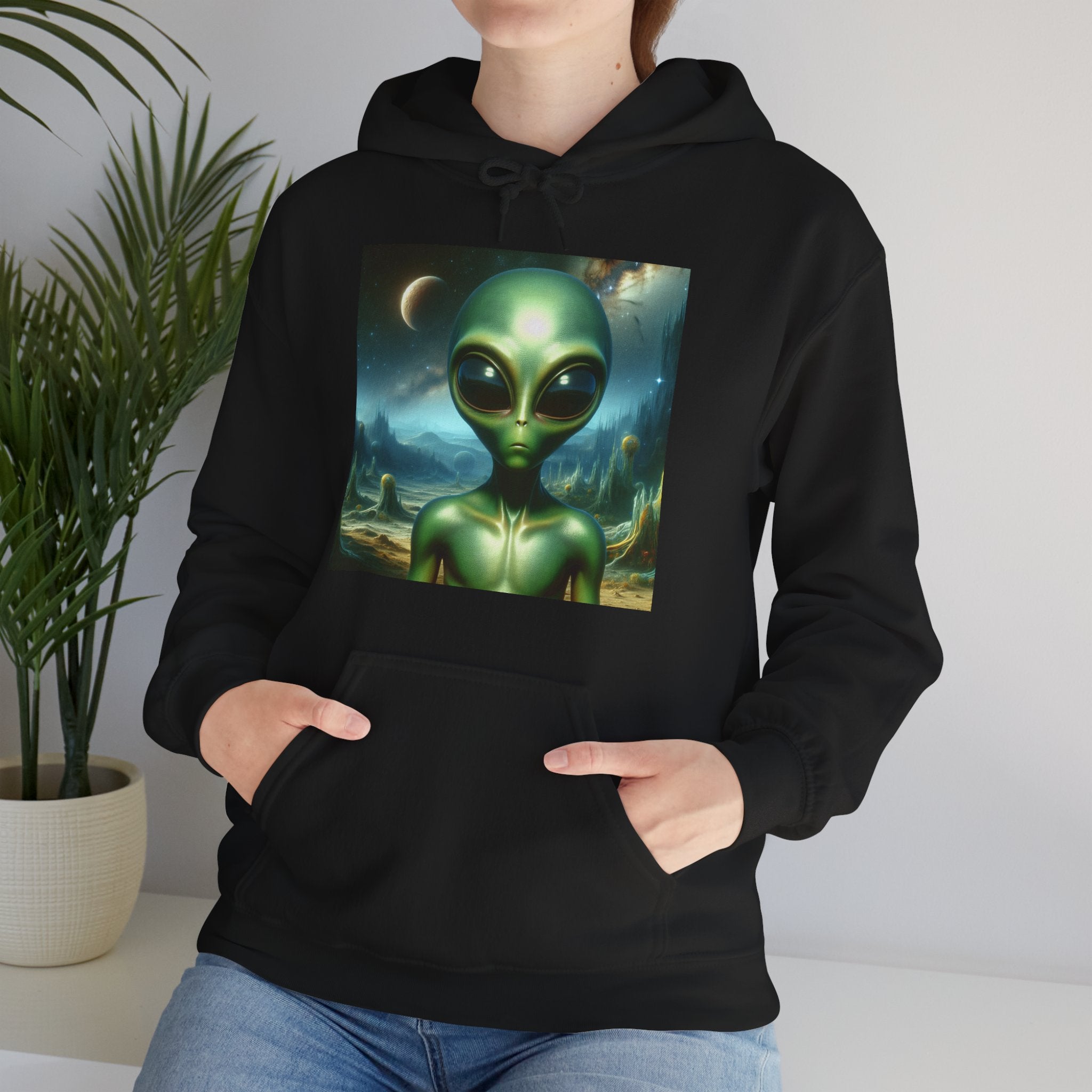 Alien Graphic Hoodie — Green Outer Space Alien Hoodie Sweatshirt