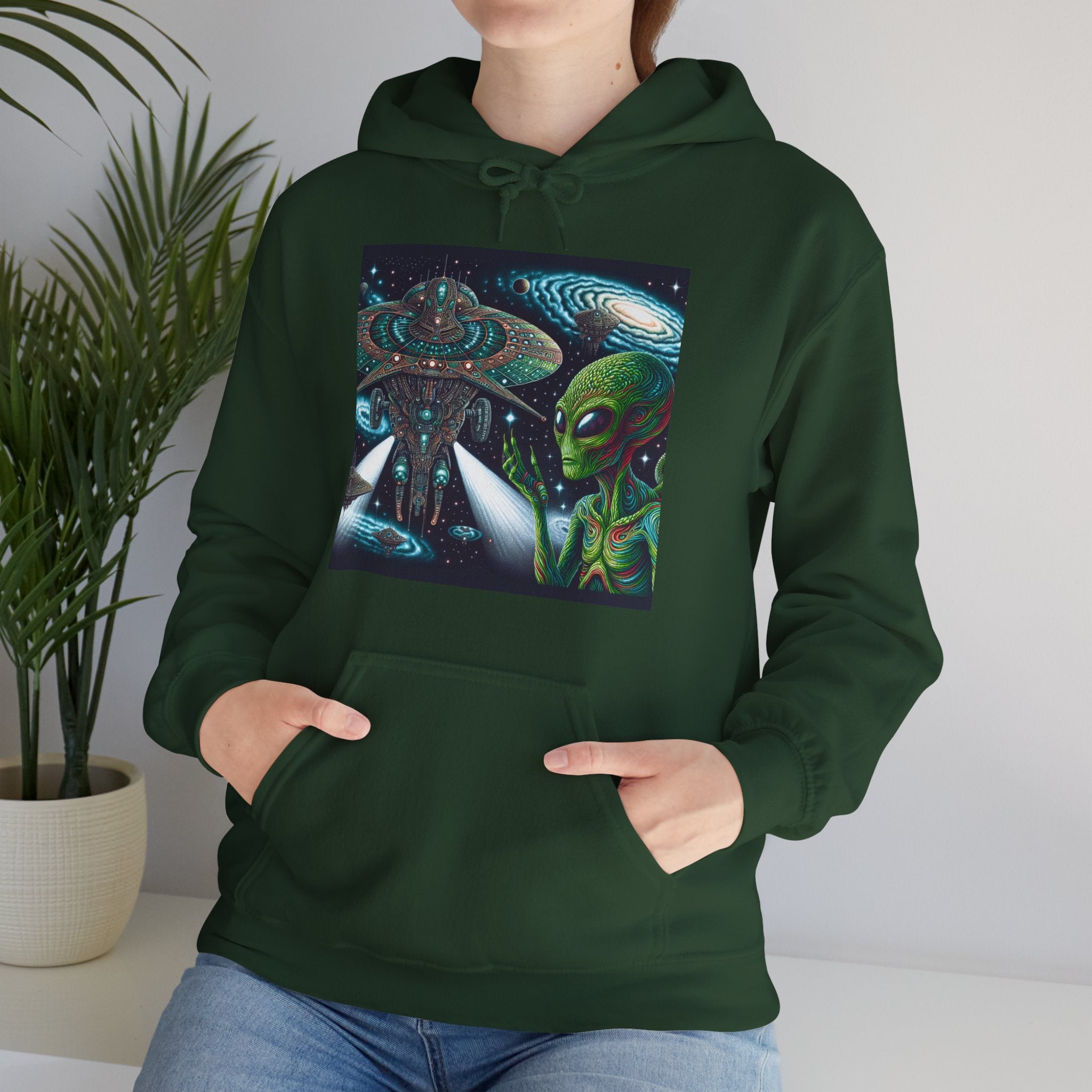 Alien Spaceship Hoodie — Extraterrestrial UFO Graphic Sweatshirt
