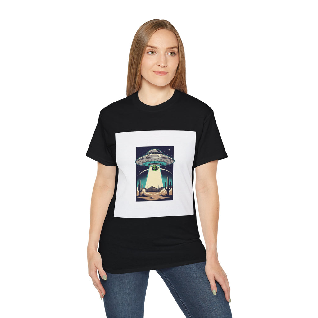 Alien Spaceship Tee — Retro UFO Abduction Desert Graphic T-Shirt Adult Unisex