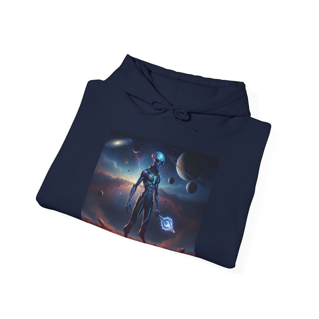 Sci‑Fi Alien Warrior Hoodie — Cosmic Space Landscape Graphic Sweatshirt