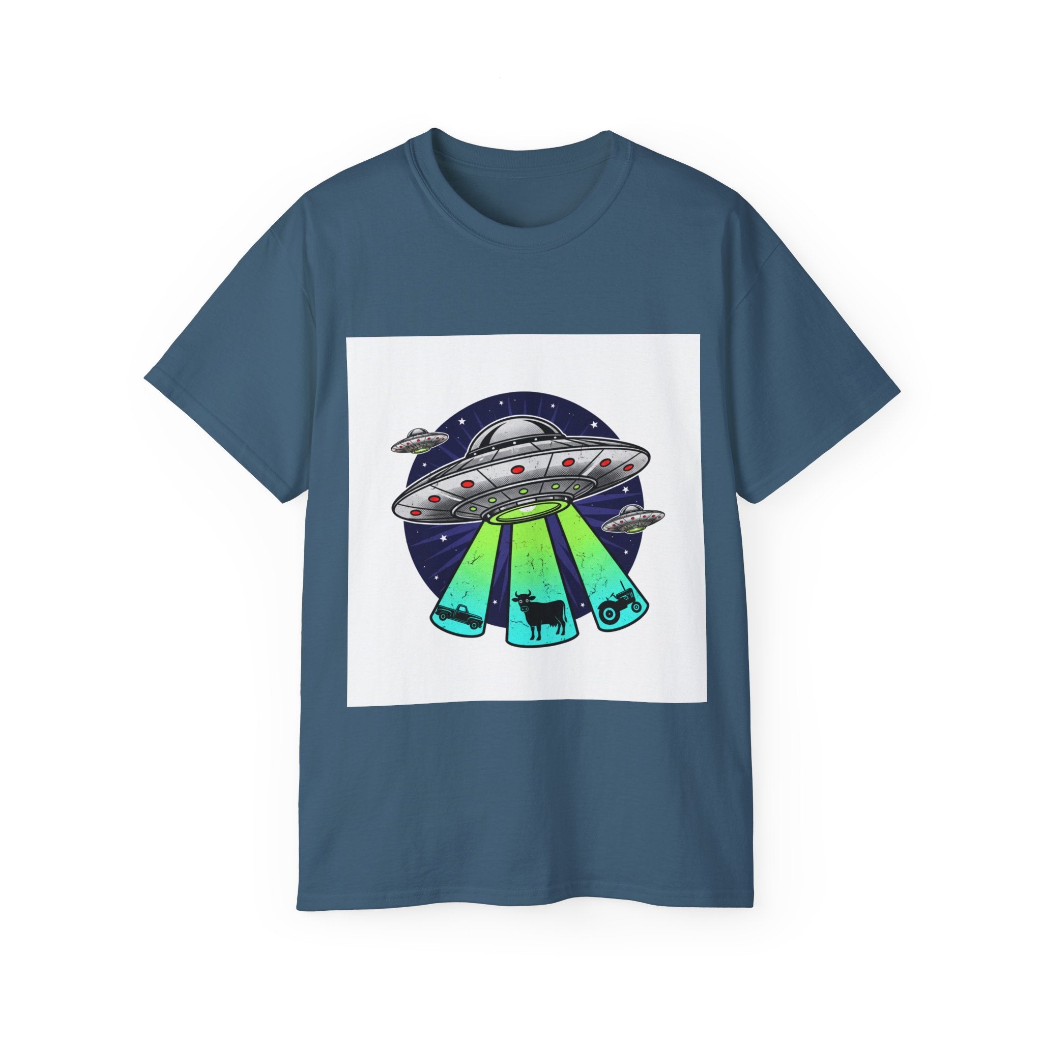 UFO Cow Abduction T-Shirt — Retro Alien Spaceship Tee Adult Unisex