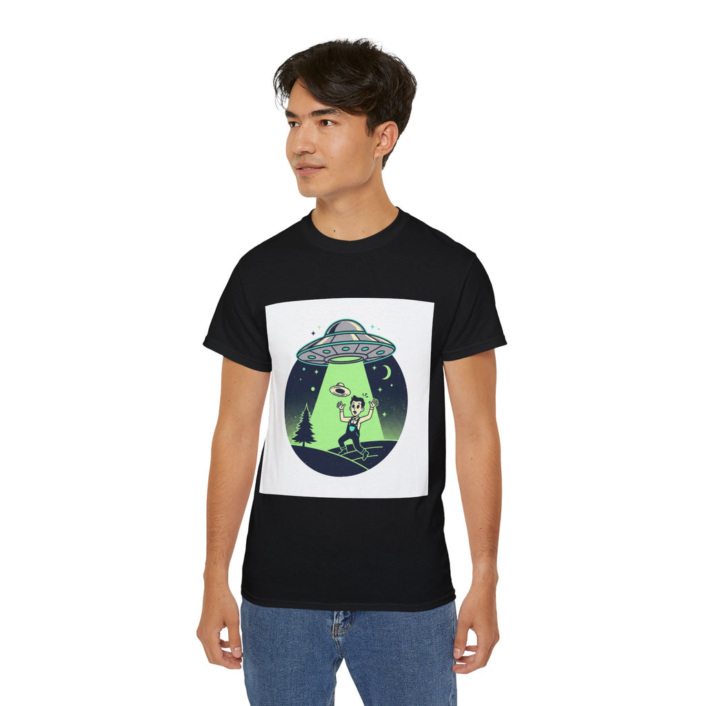 Alien Abduction T-Shirt — Retro UFO Beam Graphic Tee
