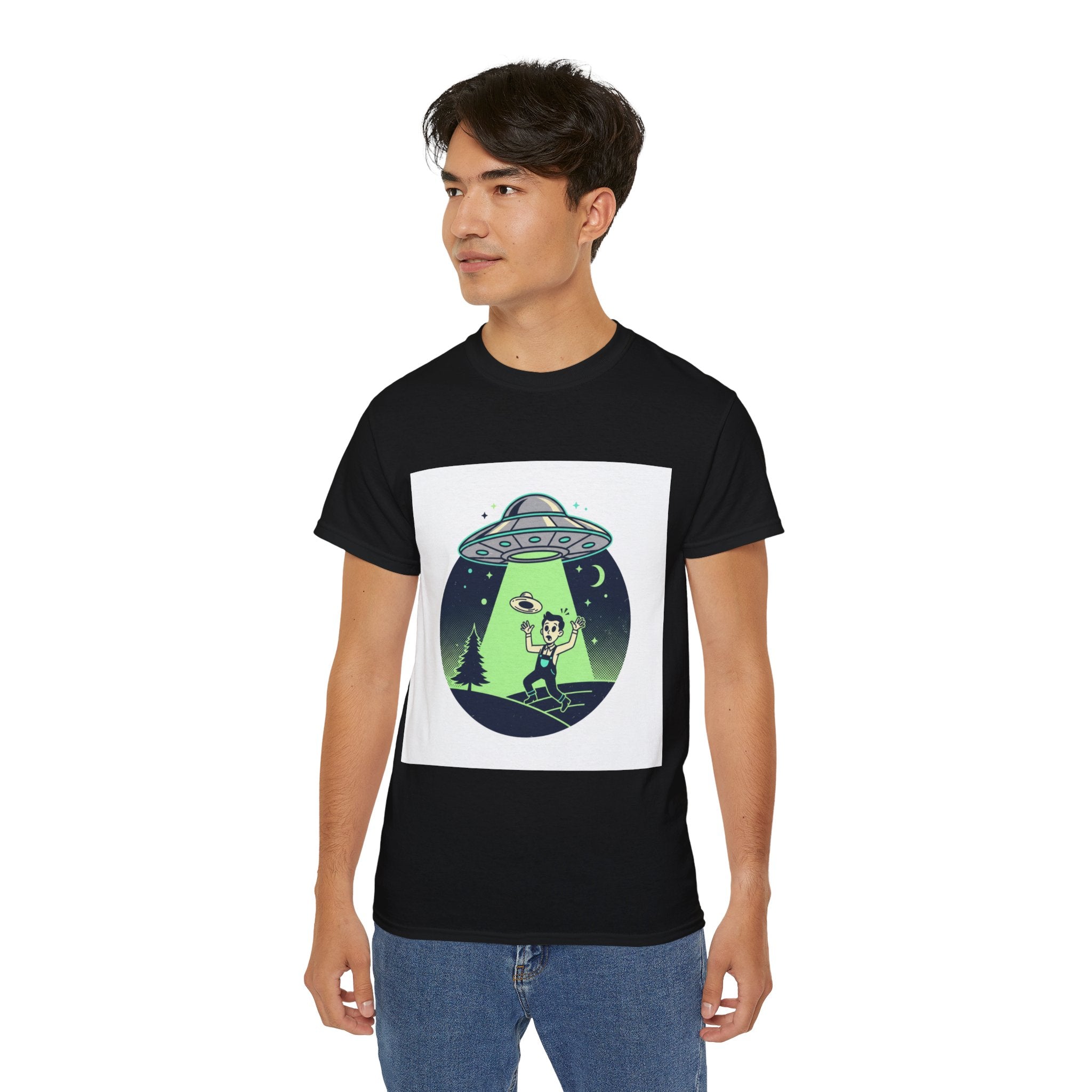 Alien Abduction T-Shirt — Retro UFO Beam Graphic Tee
