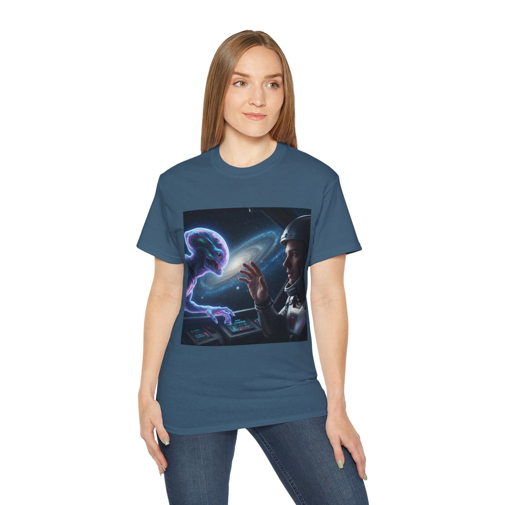 Astronaut & Hologram Alien Tee — Sci‑Fi Space Graphic T‑Shirt Adult Unisex