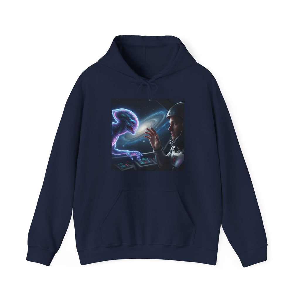 Alien Encounter Hoodie — Sci‑Fi Astronaut & Purple Alien Graphic Sweatshirt