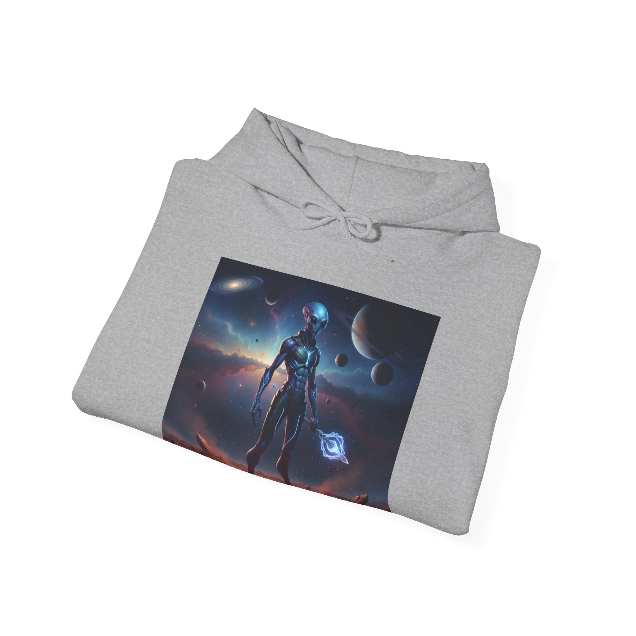 Sci‑Fi Alien Warrior Hoodie — Cosmic Space Landscape Graphic Sweatshirt