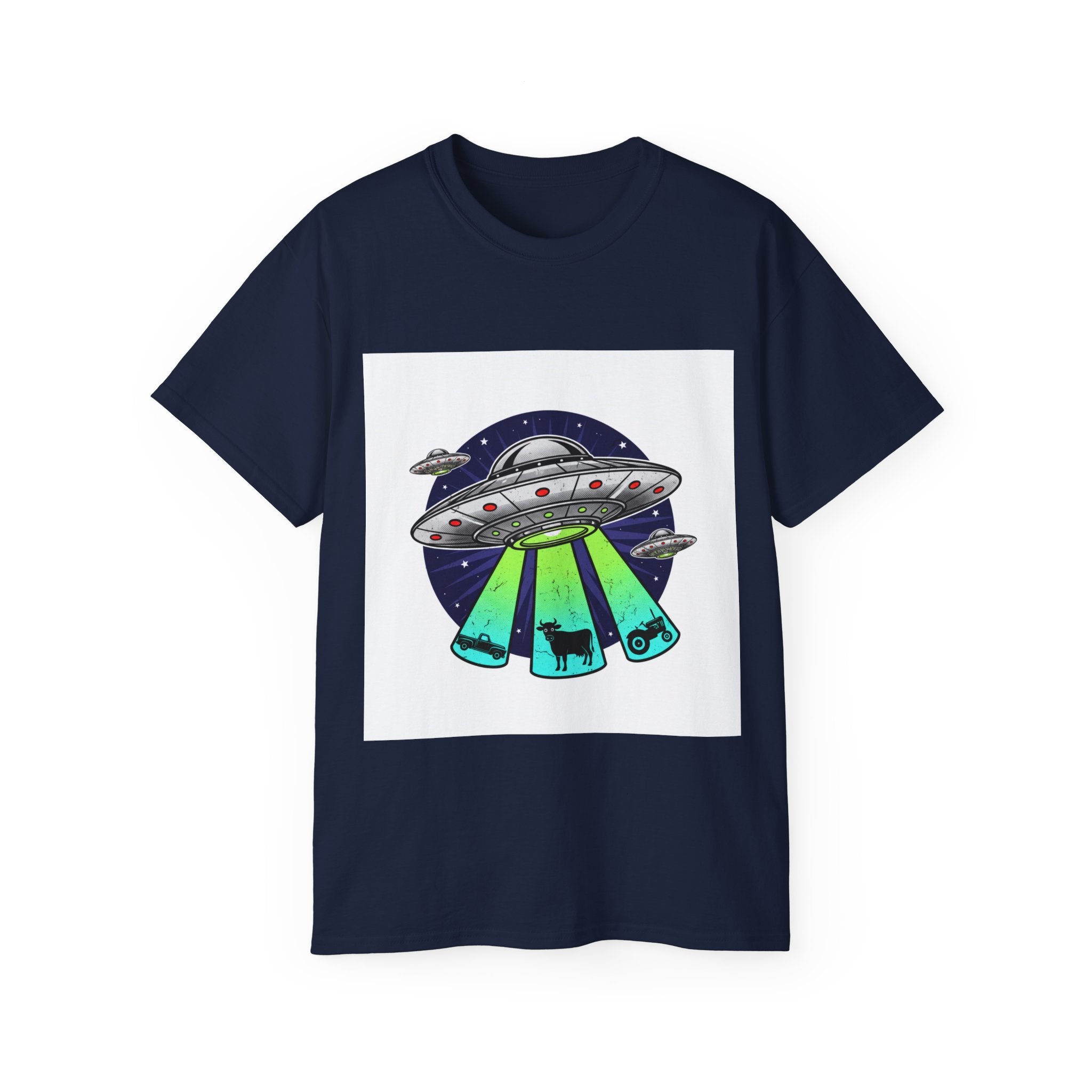 UFO Cow Abduction T-Shirt — Retro Alien Spaceship Tee Adult Unisex