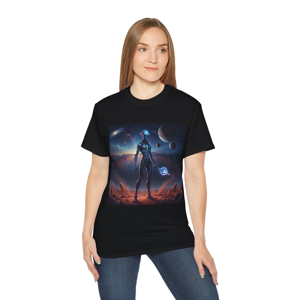 Camiseta de ciencia ficción de guerrero alienígena — Camiseta de explorador espacial de androide cósmico