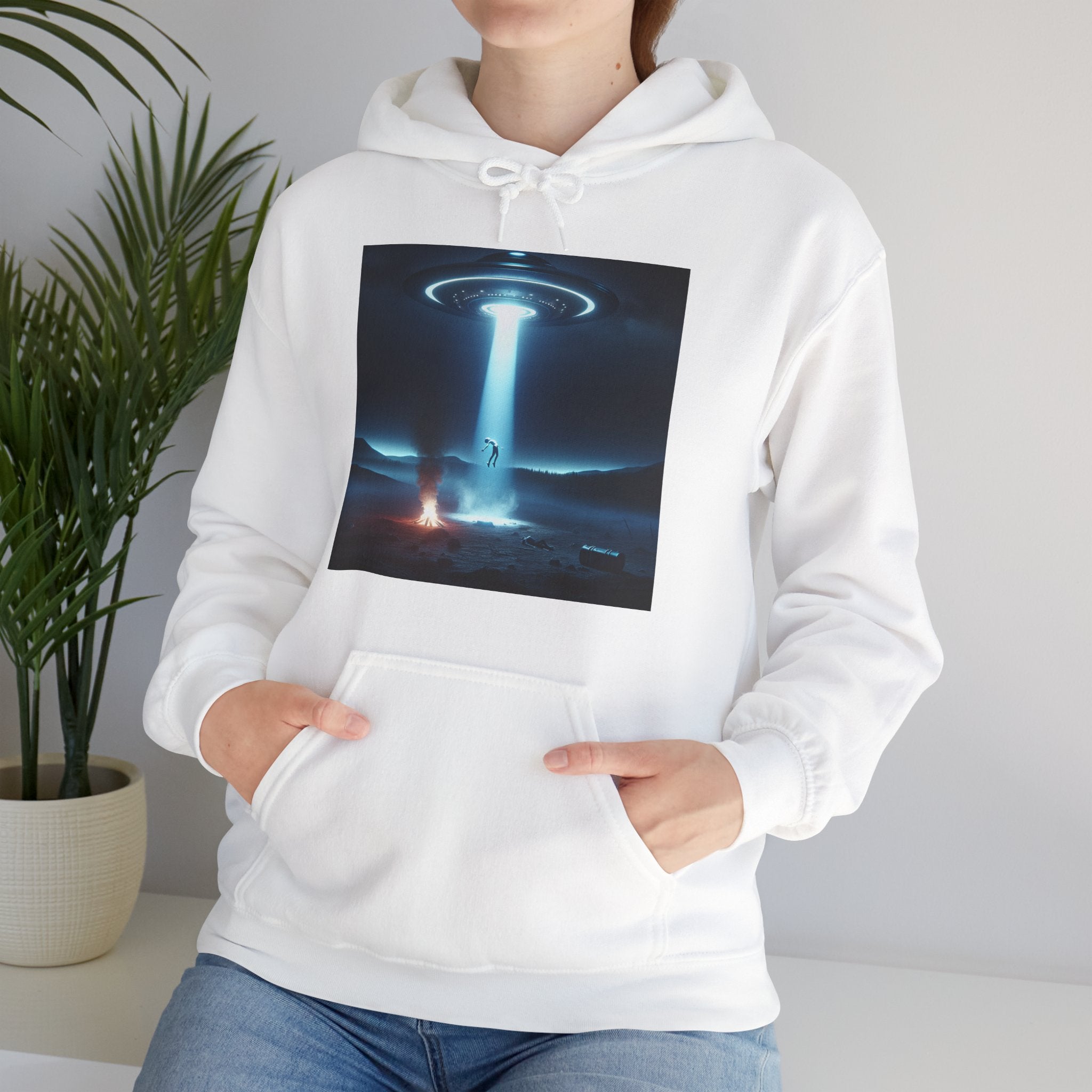 Alien Abduction Hoodie — Spaceship Tractor Beam Graphic Sweatshirt