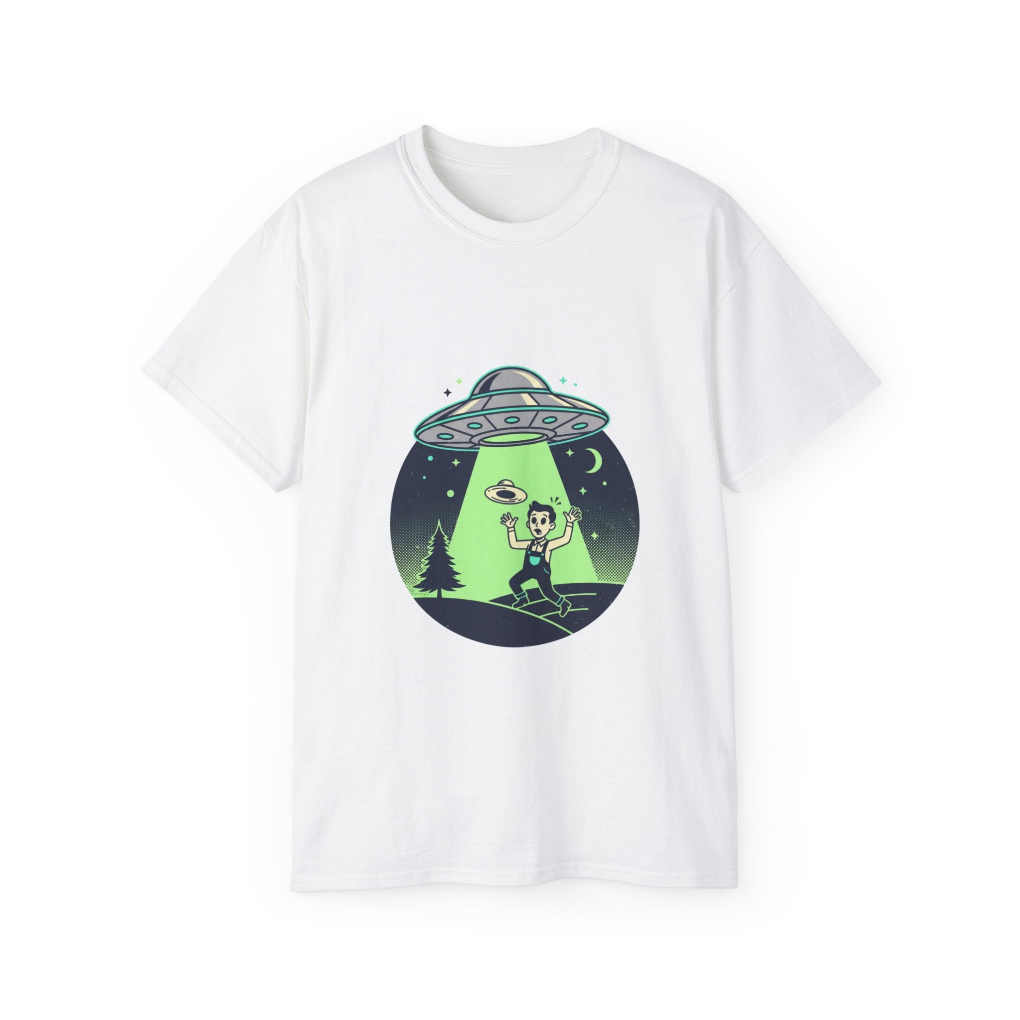 Alien Abduction T-Shirt — Retro UFO Beam Graphic Tee