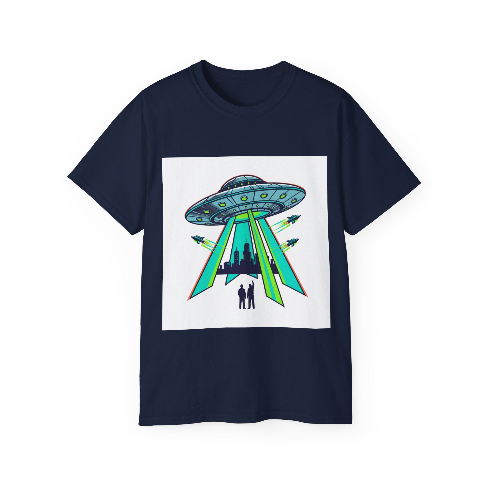 Alien Abduction Graphic Tee — Retro UFO Beam Design