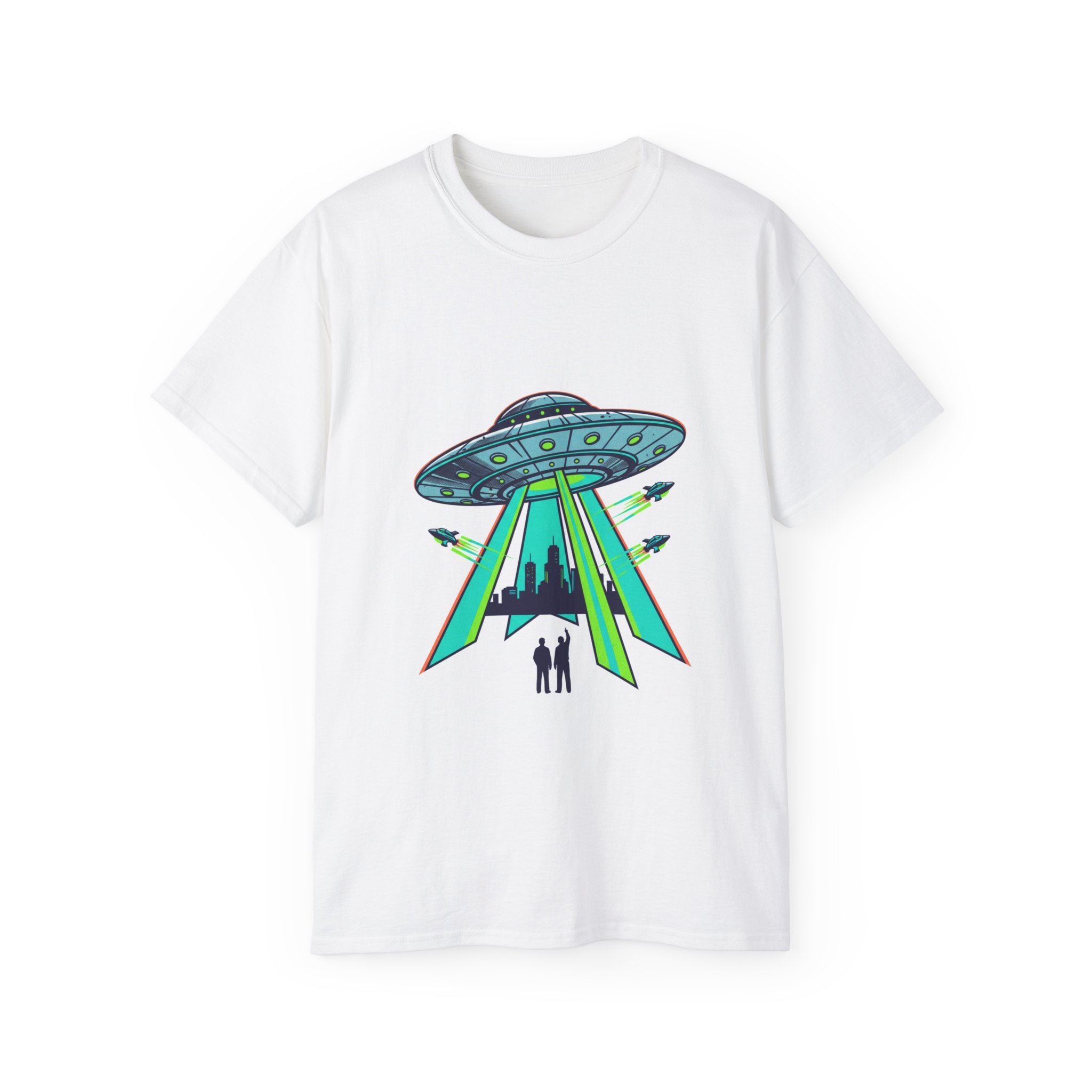 Alien Abduction Graphic Tee — Retro UFO Beam Design