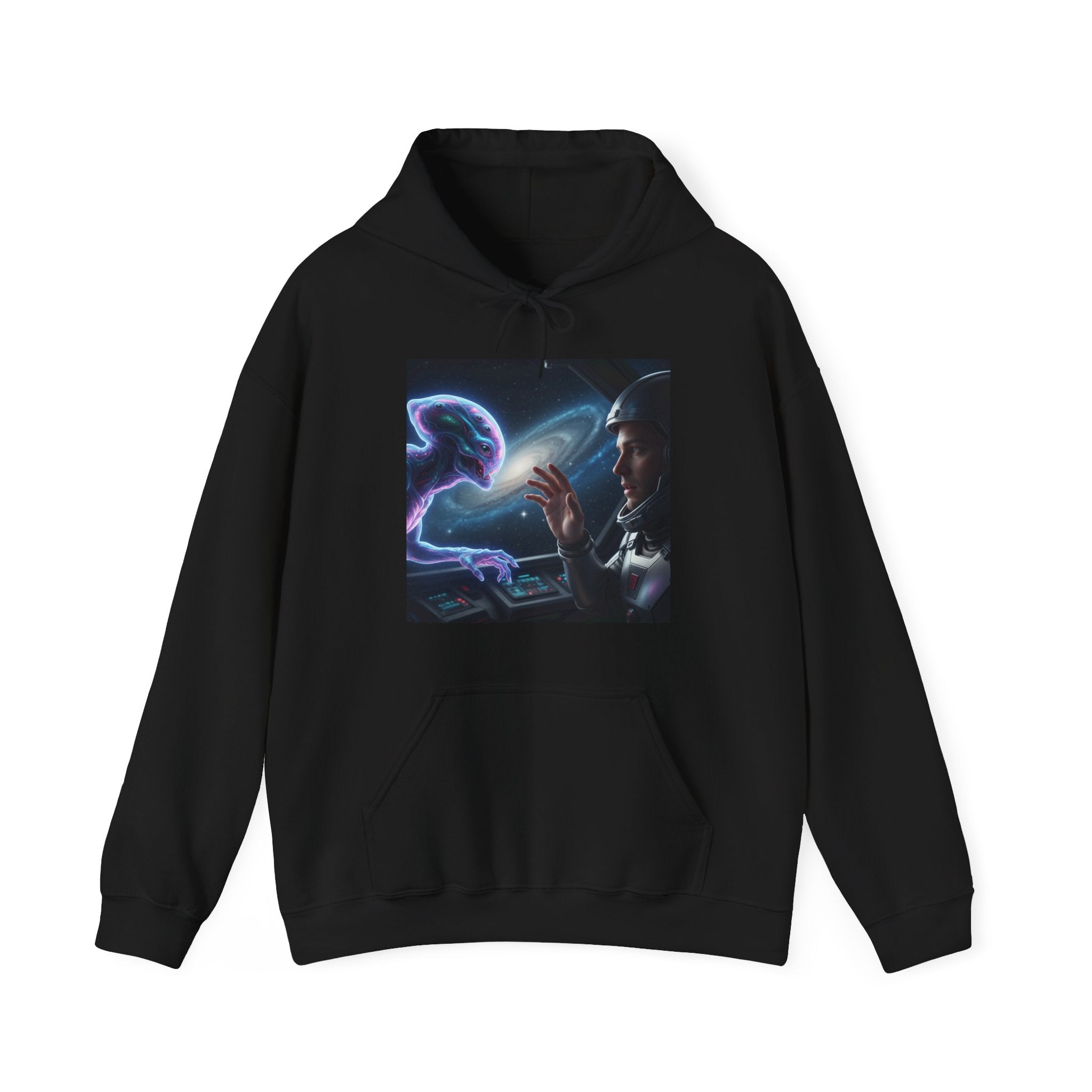 Alien Encounter Hoodie — Sci‑Fi Astronaut & Purple Alien Graphic Sweatshirt