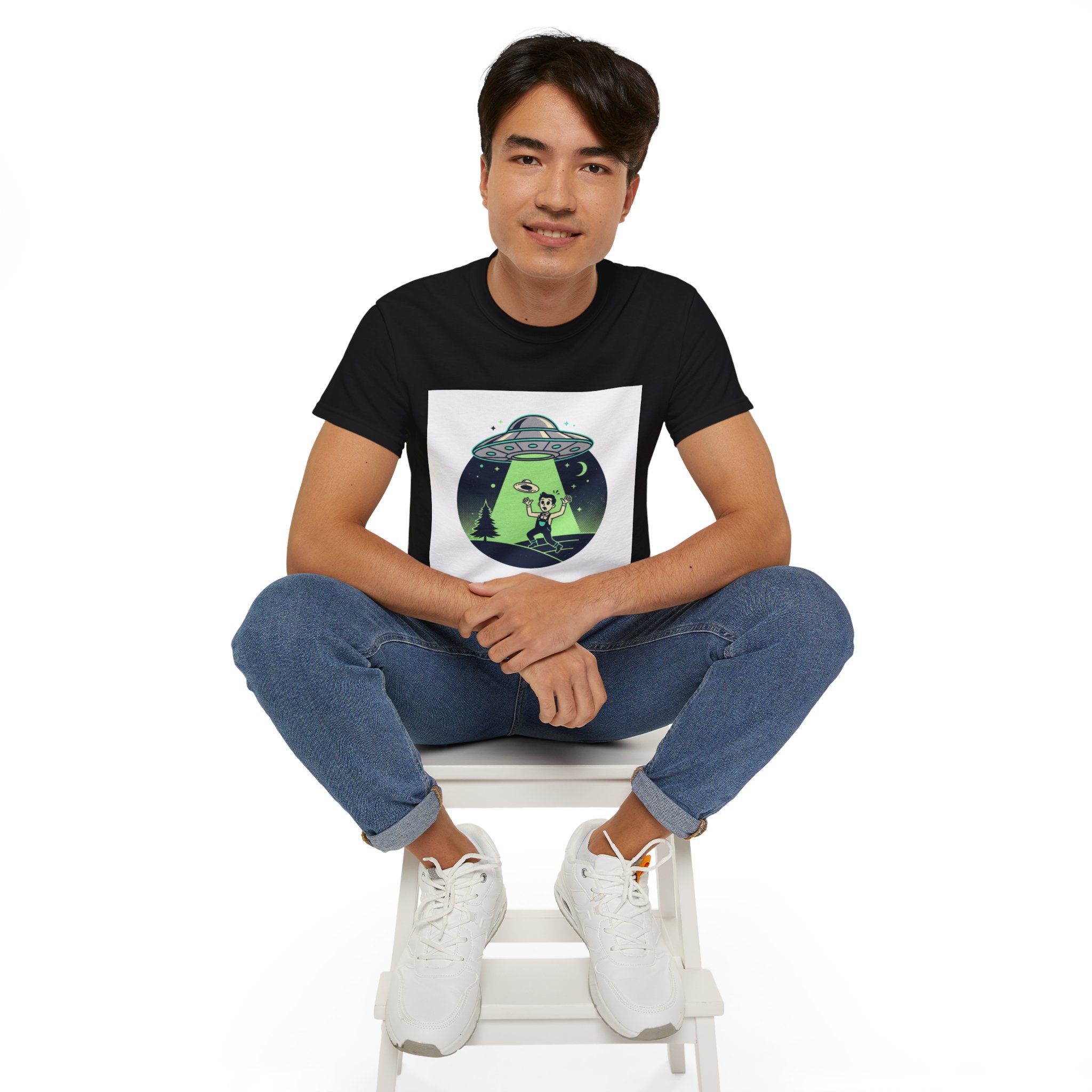 Alien Abduction T-Shirt — Retro UFO Beam Graphic Tee