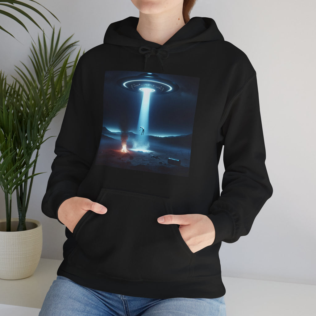 Alien Abduction Hoodie — Spaceship Tractor Beam Graphic Sweatshirt