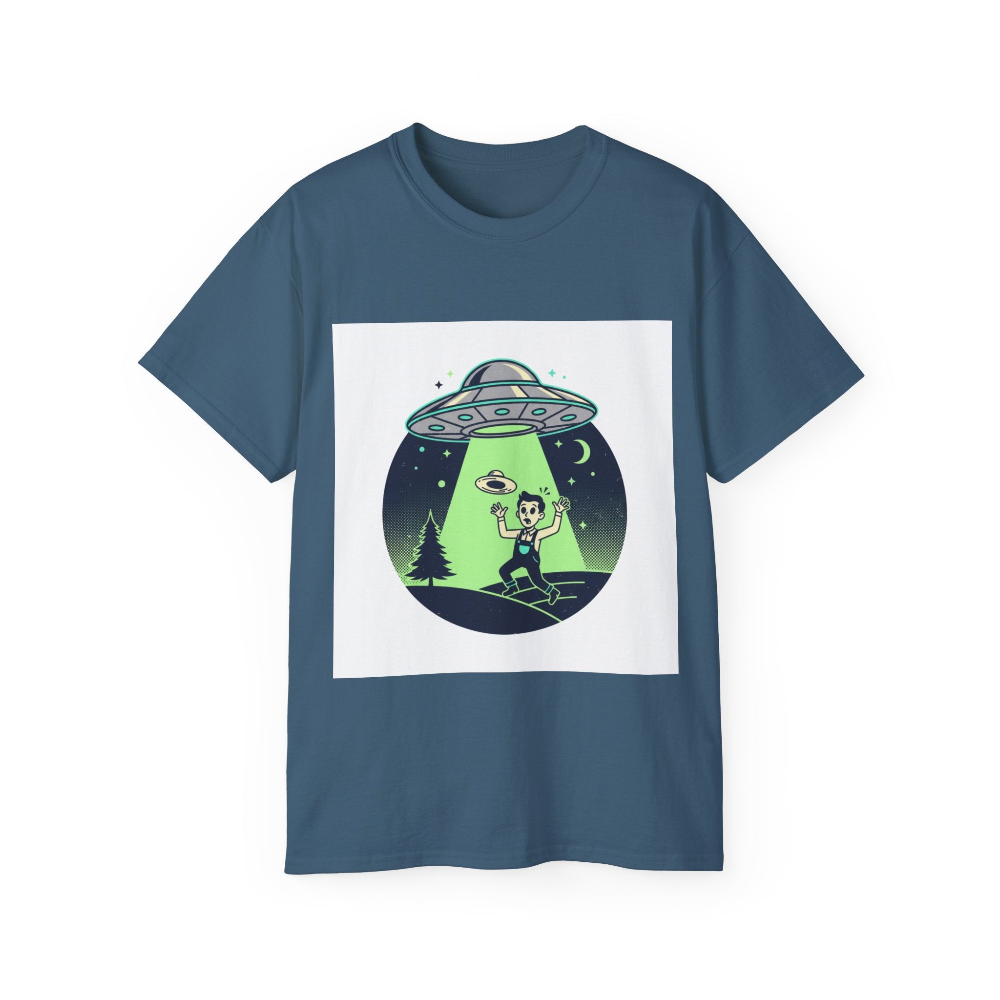 Alien Abduction T-Shirt — Retro UFO Beam Graphic Tee