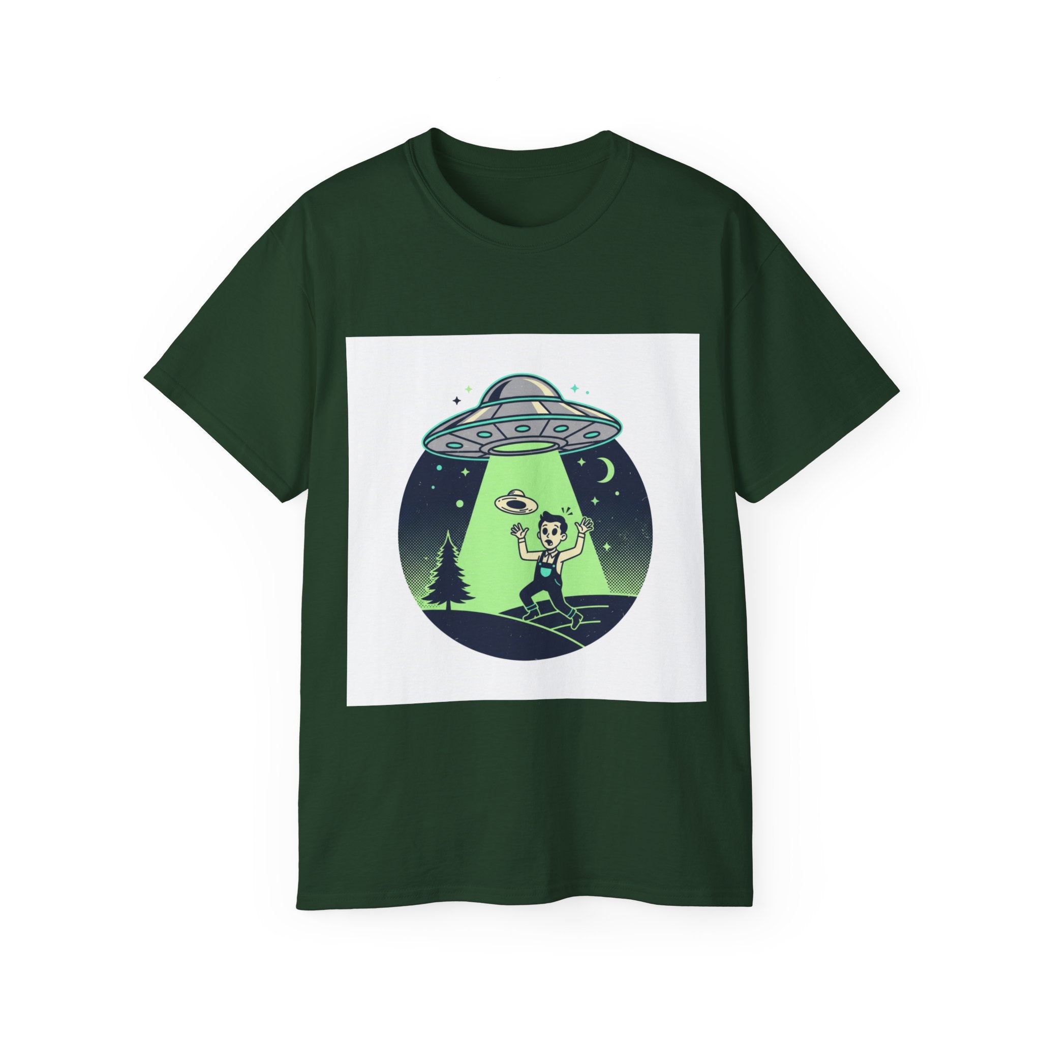 Alien Abduction T-Shirt — Retro UFO Beam Graphic Tee