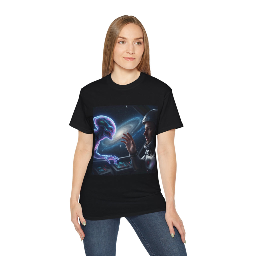 Astronaut & Hologram Alien Tee — Sci‑Fi Space Graphic T‑Shirt Adult Unisex