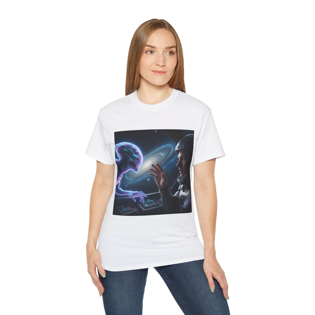 Astronaut & Hologram Alien Tee — Sci‑Fi Space Graphic T‑Shirt Adult Unisex