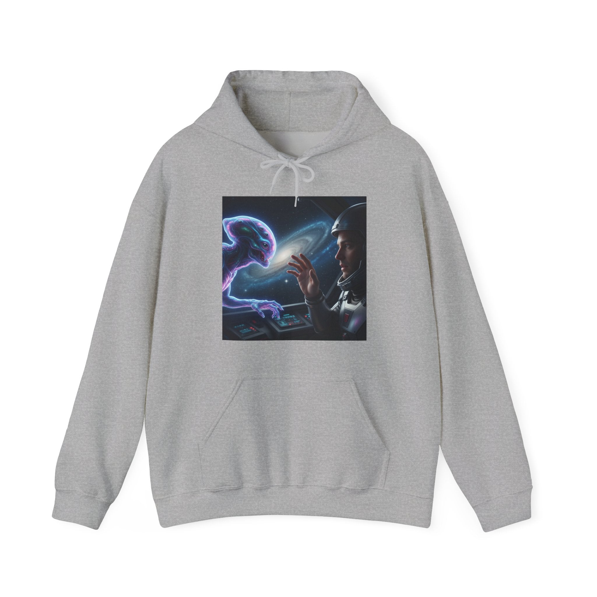 Alien Encounter Hoodie — Sci‑Fi Astronaut & Purple Alien Graphic Sweatshirt