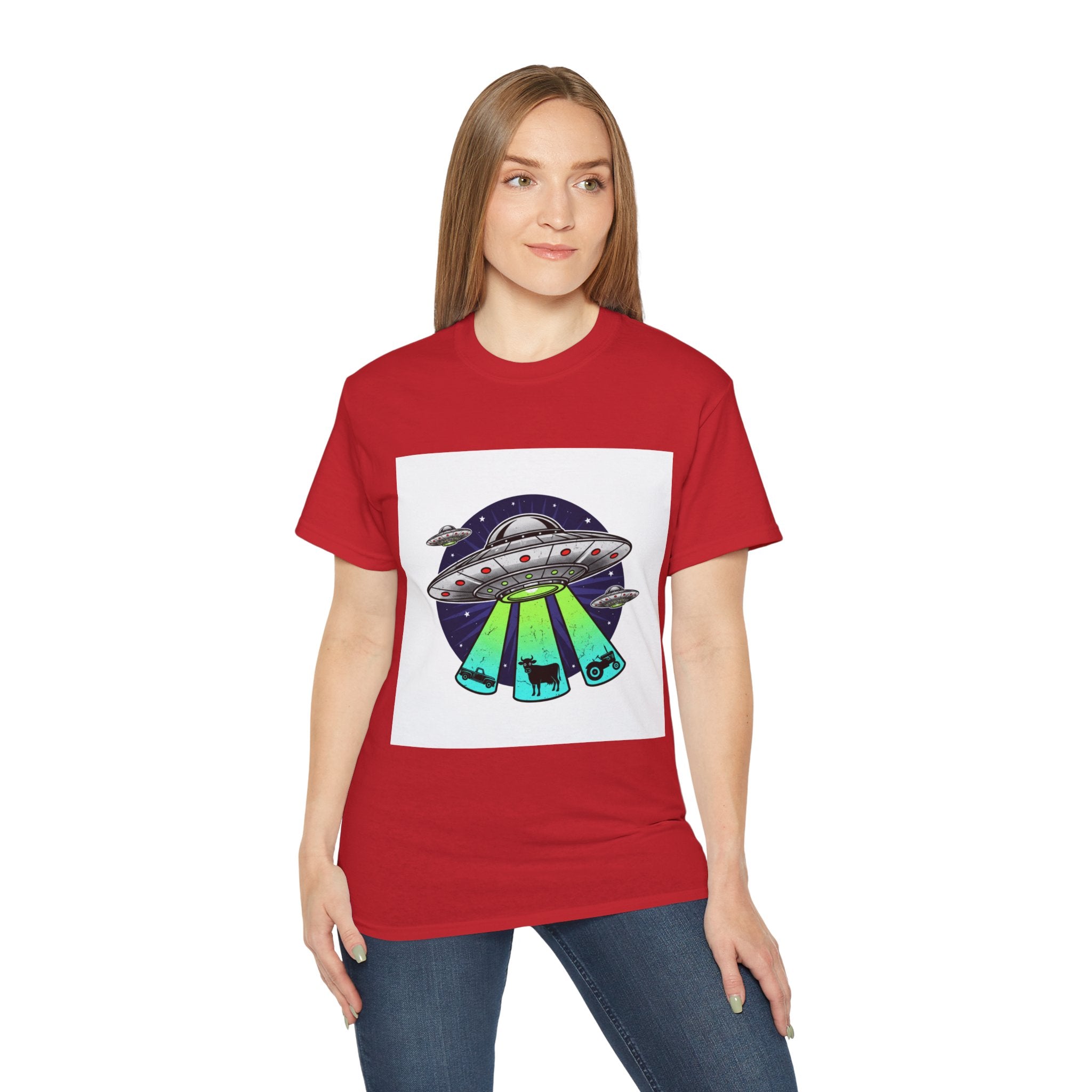 UFO Cow Abduction T-Shirt — Retro Alien Spaceship Tee Adult Unisex