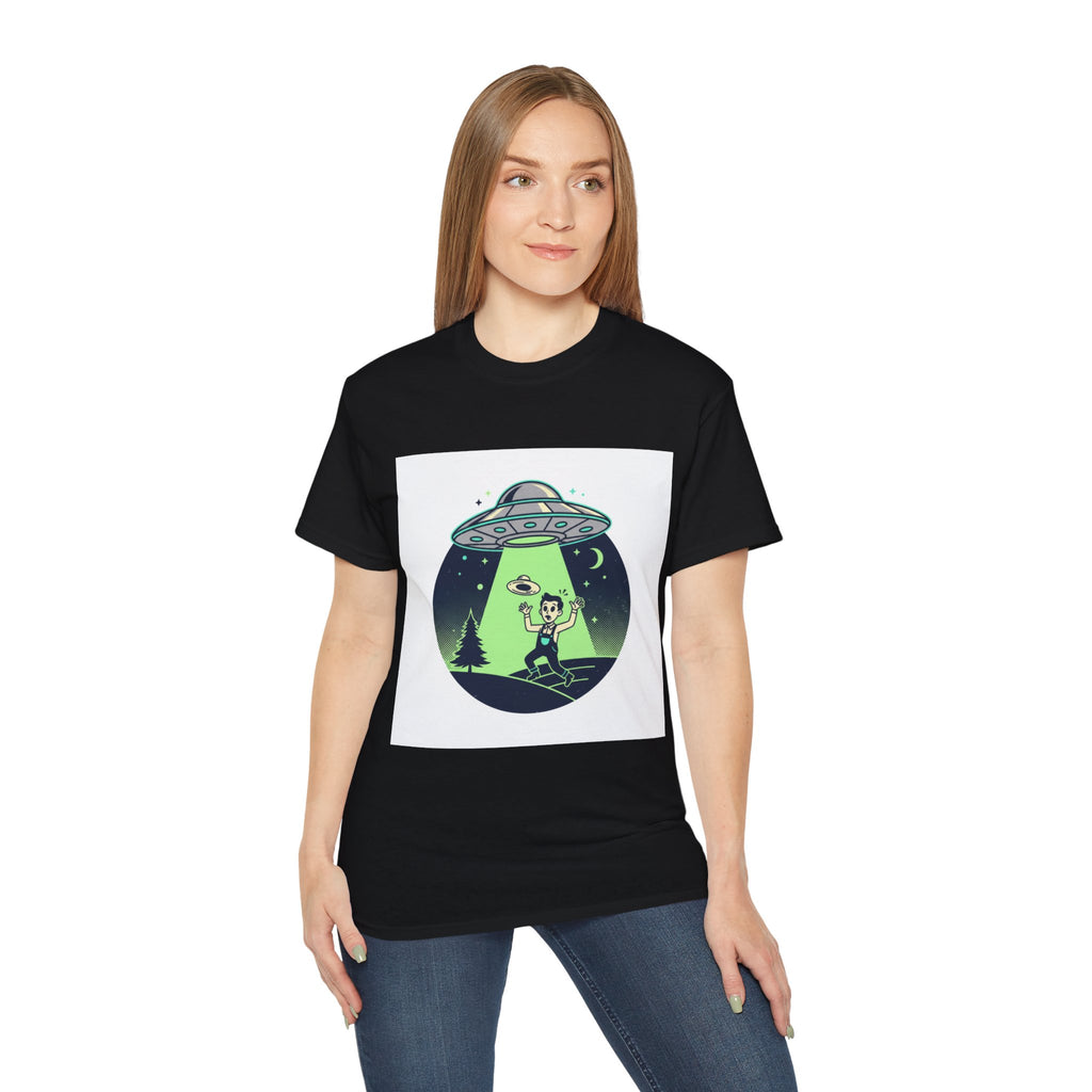 Alien Abduction T-Shirt — Retro UFO Beam Graphic Tee