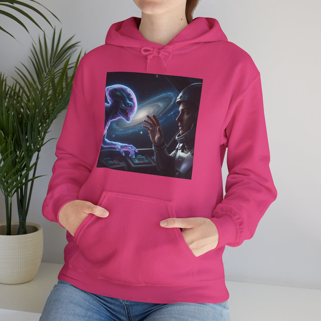 Alien Encounter Hoodie — Sci‑Fi Astronaut & Purple Alien Graphic Sweatshirt