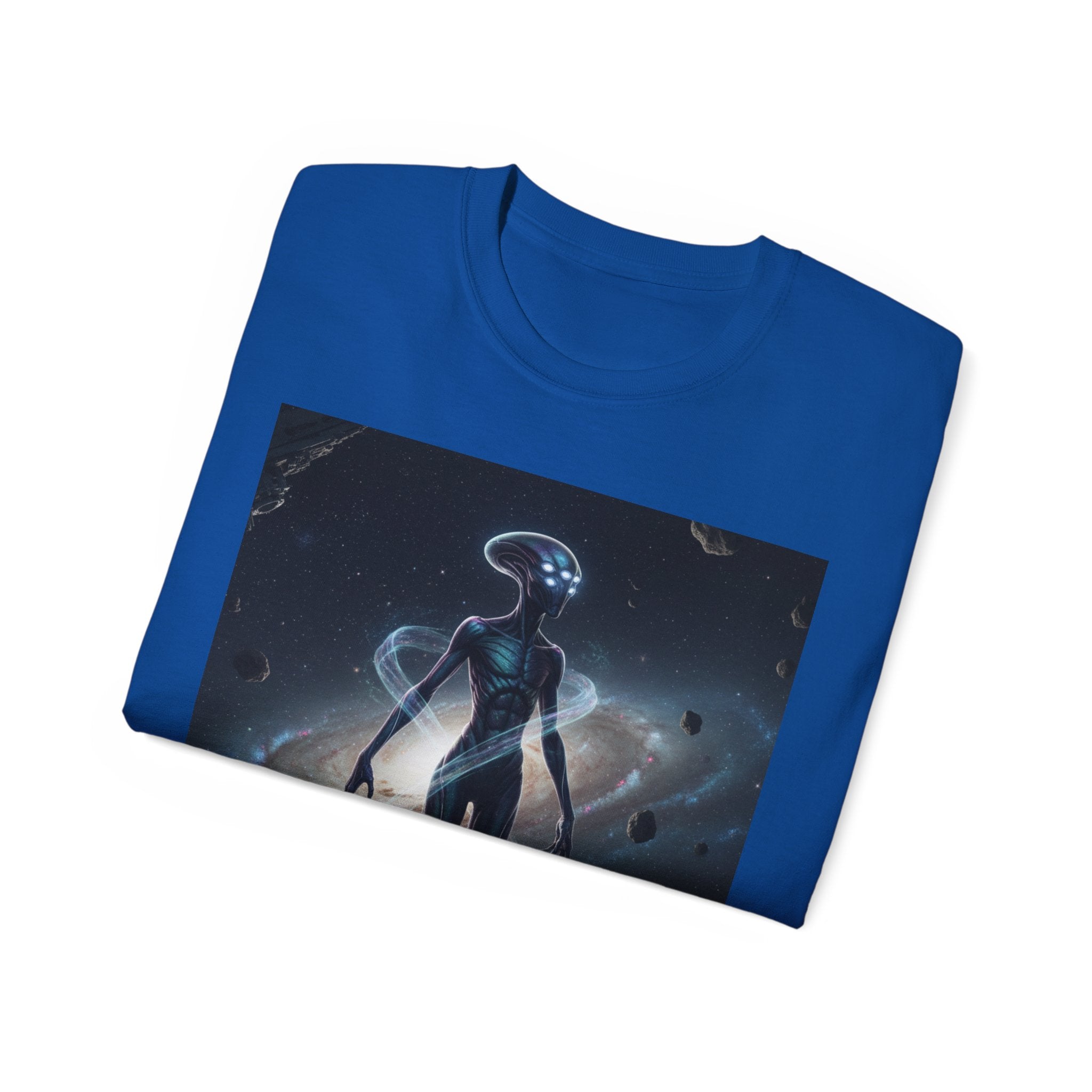 Camiseta con silueta de extraterrestre cósmico — Camiseta de arte espacial de nebulosa galáctica