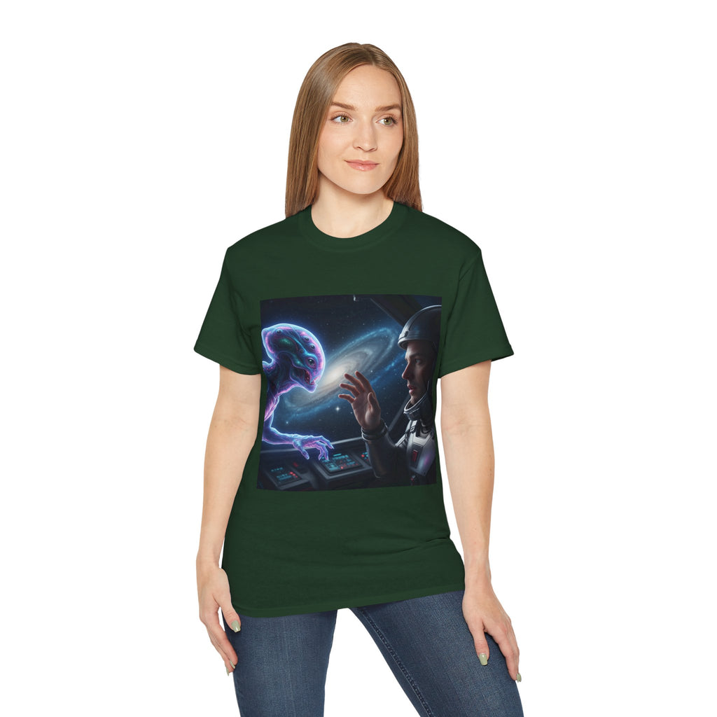 Astronaut & Hologram Alien Tee — Sci‑Fi Space Graphic T‑Shirt Adult Unisex