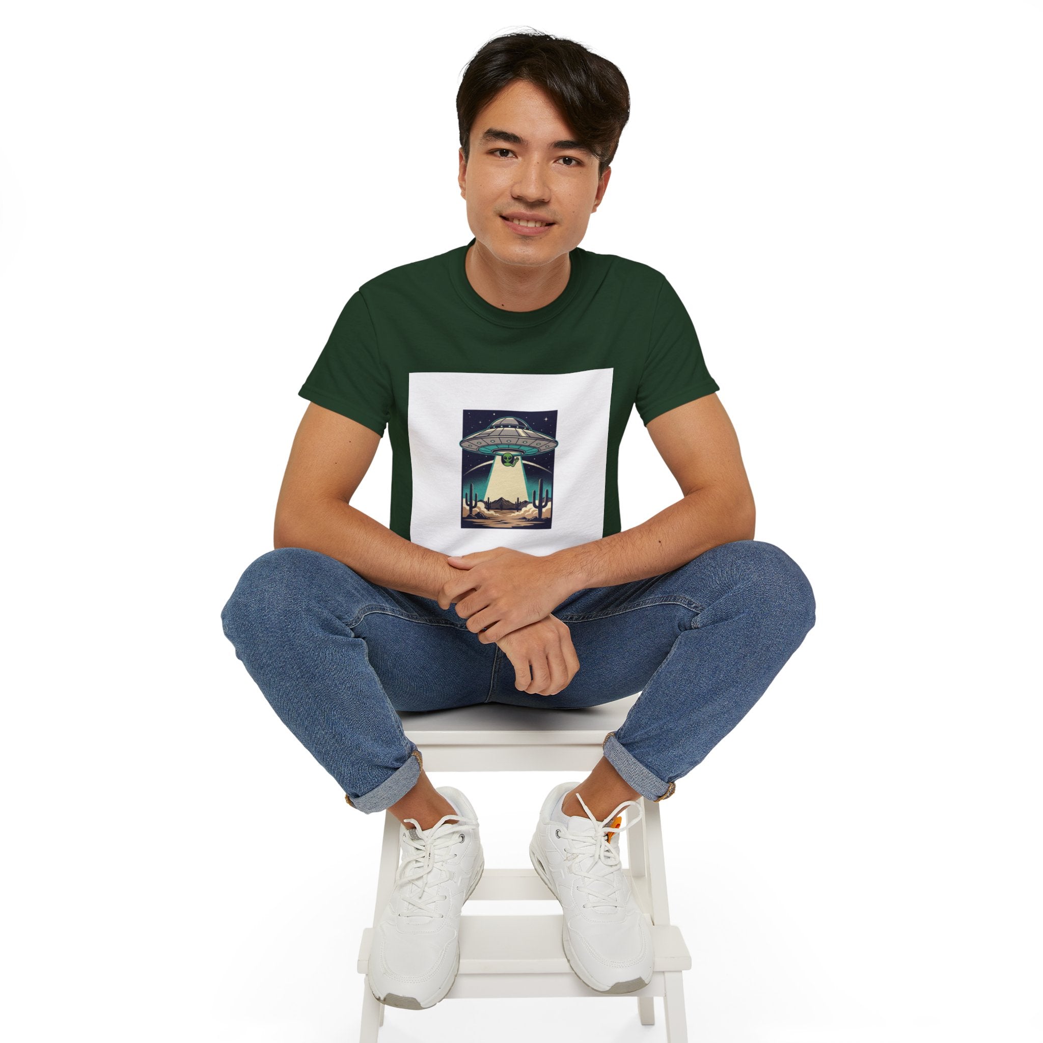 Alien Spaceship Tee — Retro UFO Abduction Desert Graphic T-Shirt Adult Unisex