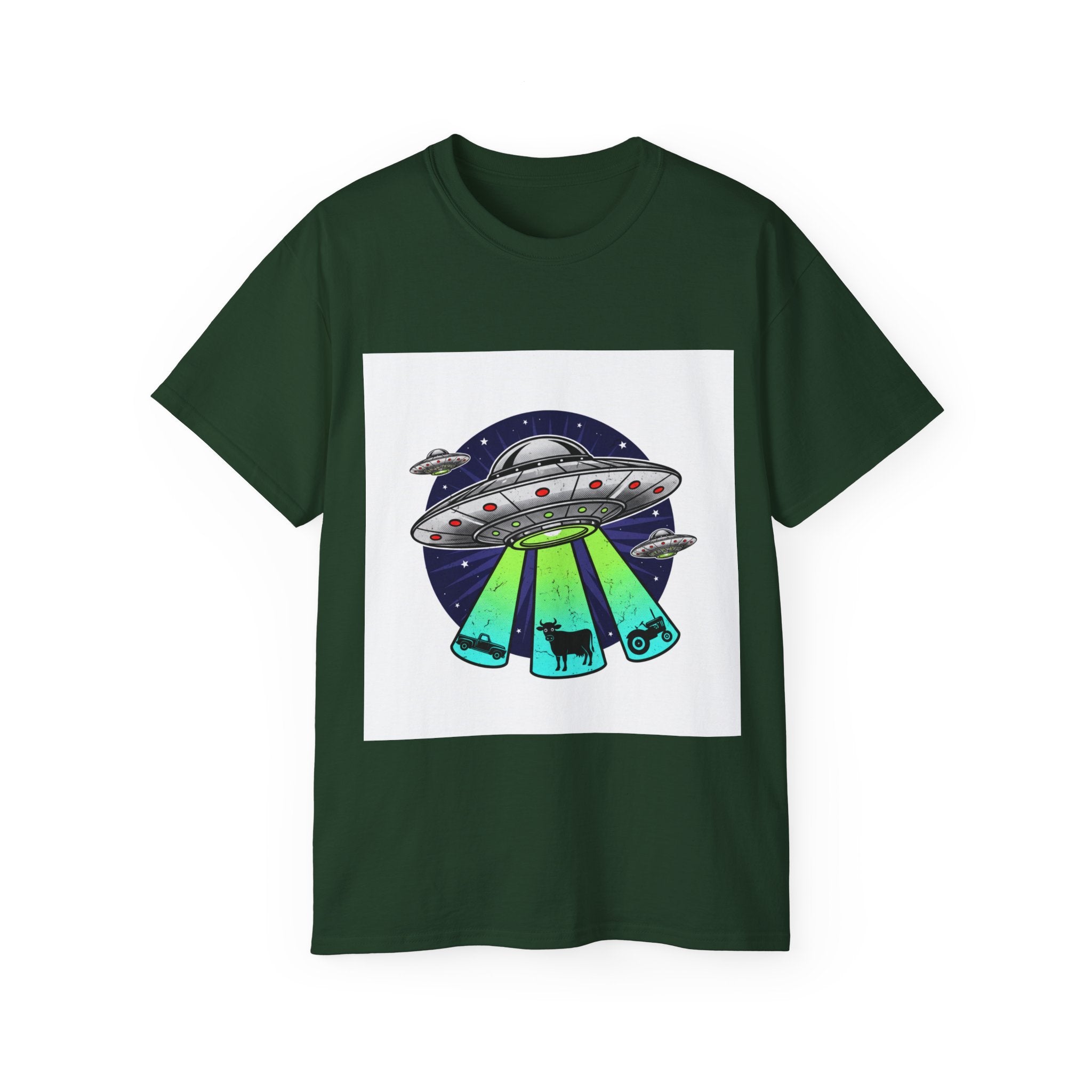 UFO Cow Abduction T-Shirt — Retro Alien Spaceship Tee Adult Unisex