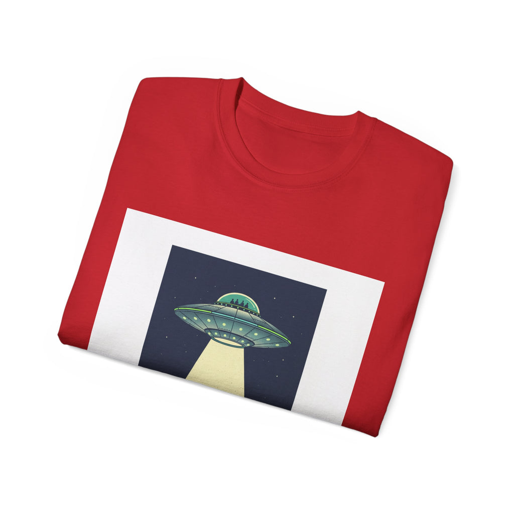 UFO Abduction Graphic Tee — Vintage Car Alien Shirt Adult Unisex